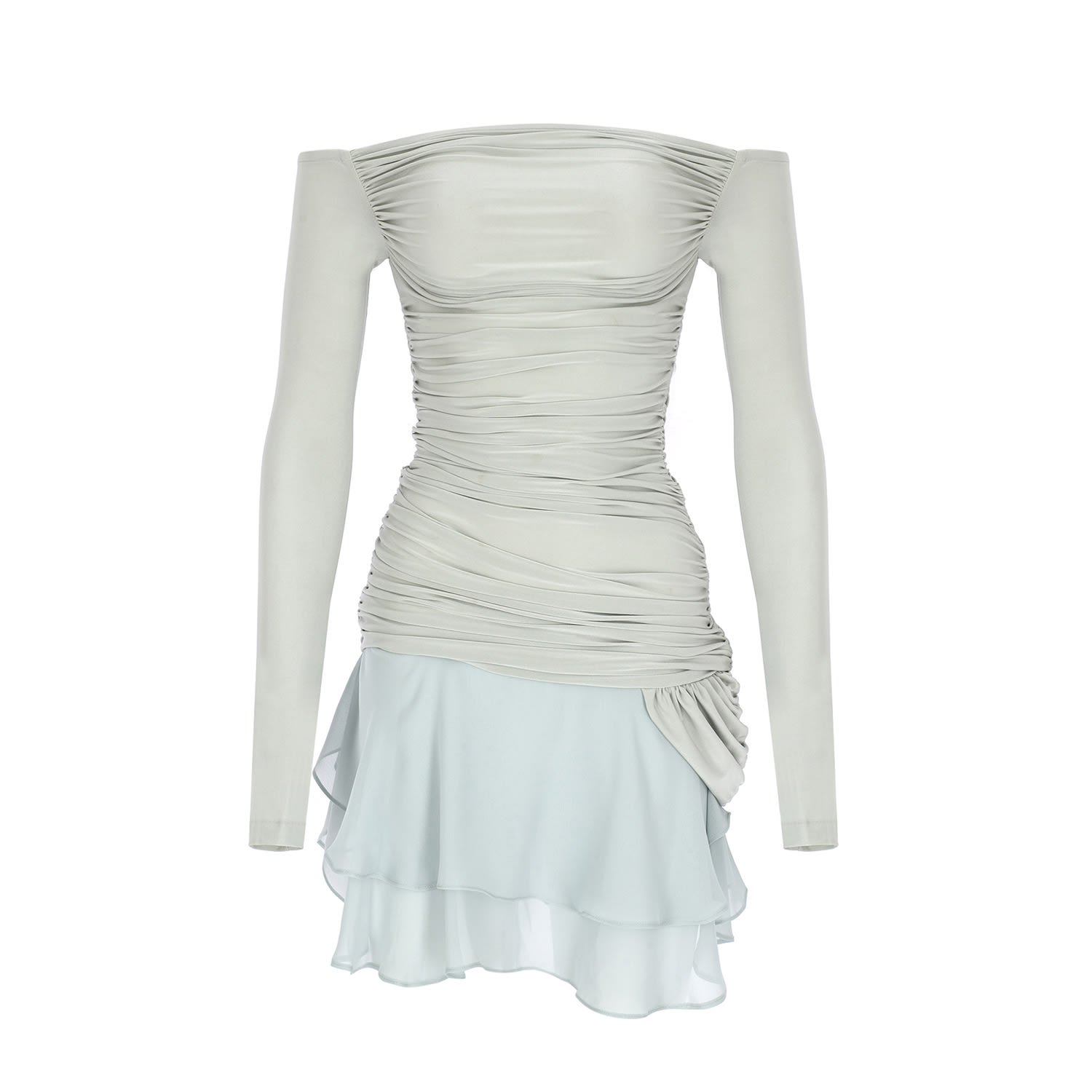 Women's Blue / Grey / Green Moonbeam Draped Ice Blue Ruffle Mini Dress | Small | Fickle Hearts