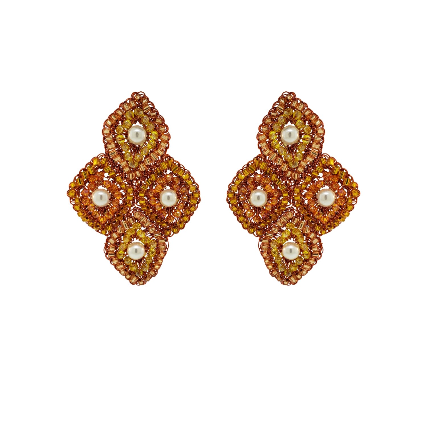 Lavish By Tricia Milaneze Women's Yellow / Orange Sunny Orange Kourtney Handmade Earrings In Burgundy