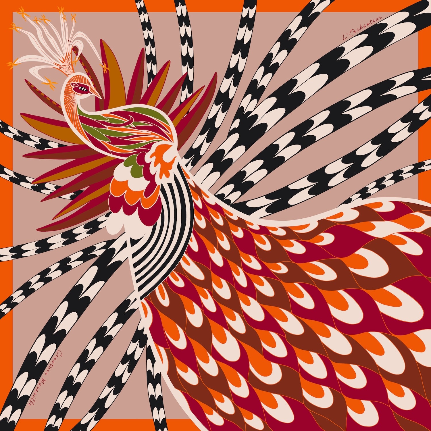 Creature Marseille Women's Brown / Neutrals The Enchanter Moka Rosé - The Medium Silk Scarf Design In France - Made In 