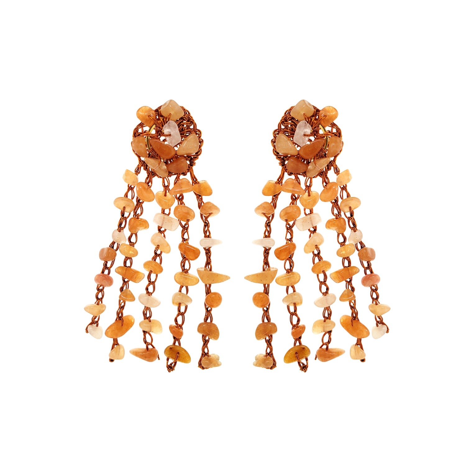 Women’s Neutrals / Yellow / Orange Topaz Orange Mix Rocks Chandelier Handmade Crochet Earrings Lavish by Tricia Milaneze