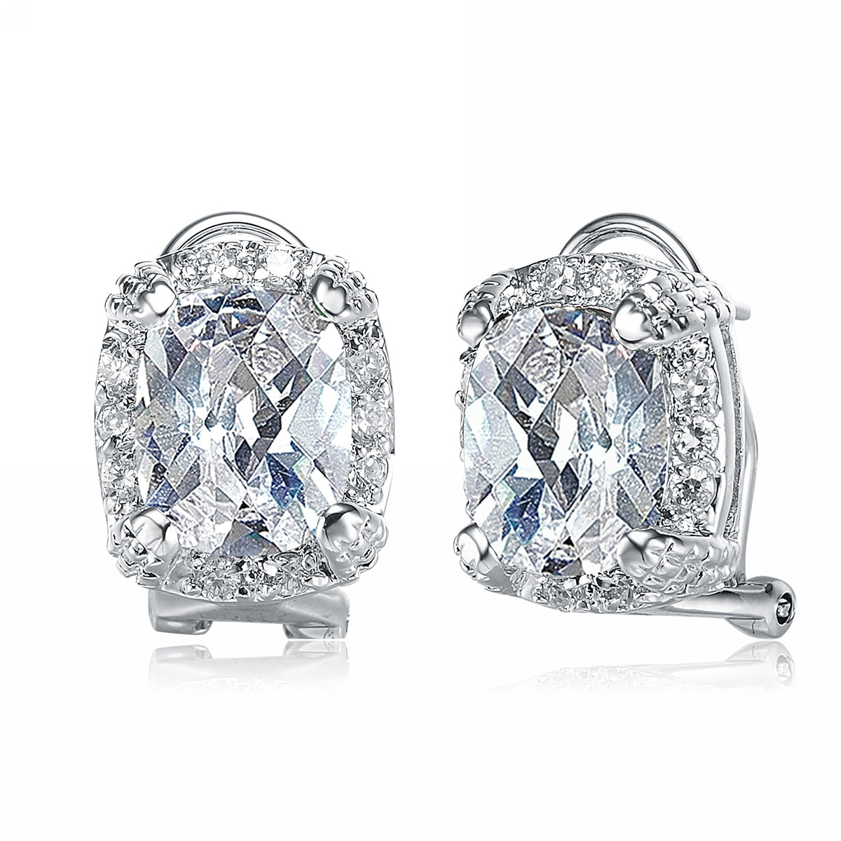Genevive Jewelry Women's White Sterling Silver Cubic Zirconia Square Earrings In White