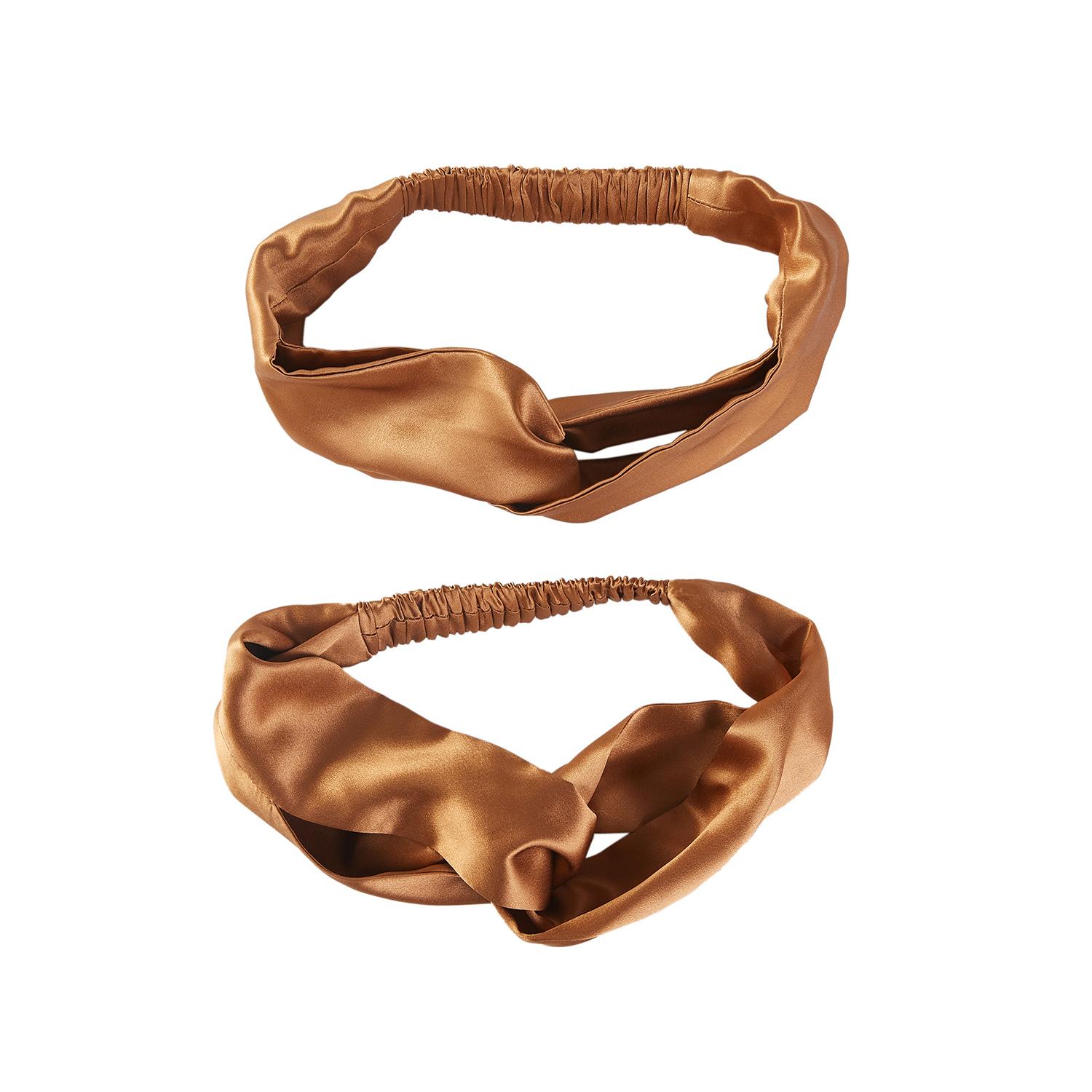 Women's Brown Pure Mulberry Silk Turban Style Headband - Set Of Two - Camel | One Size | Soft Strokes Silk