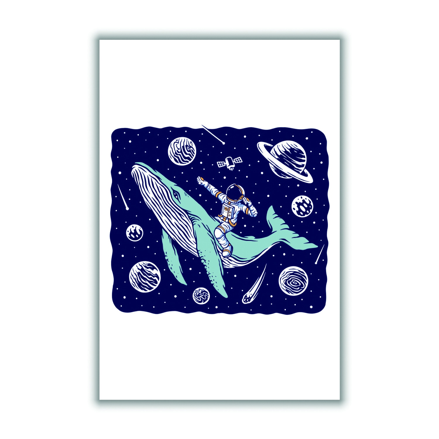 Blue Galactic Whale Rider A4 210 X 297Mm Stanley Print House