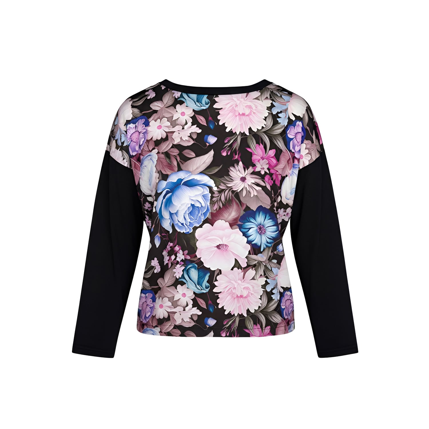 Haris Cotton Women's Long-sleeve Top With Satin Front And Bamboo Mauve Garden In Black