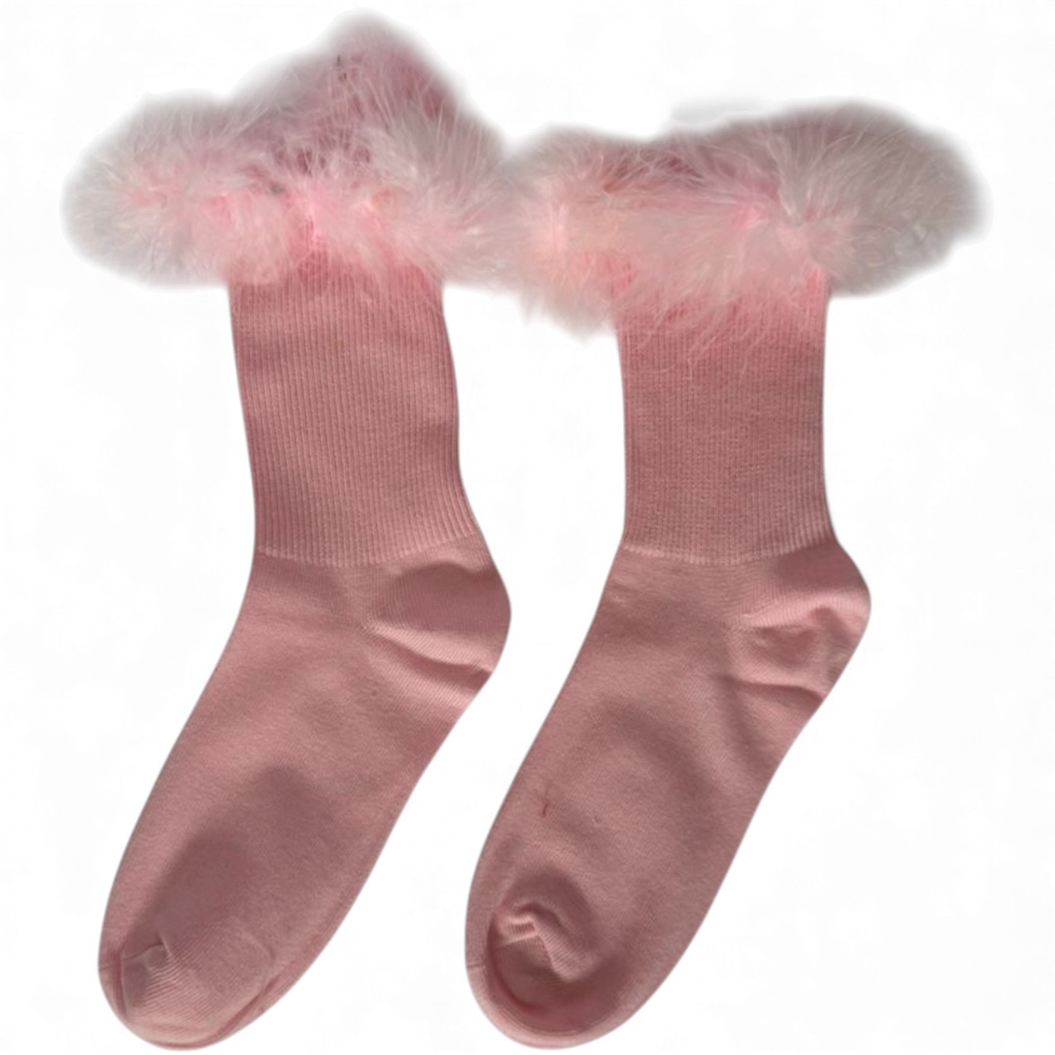 High Heel Jungle By Kathryn Eisman Women's Frou-frou Faux Fur Trim Combed Cotton Socks Pink