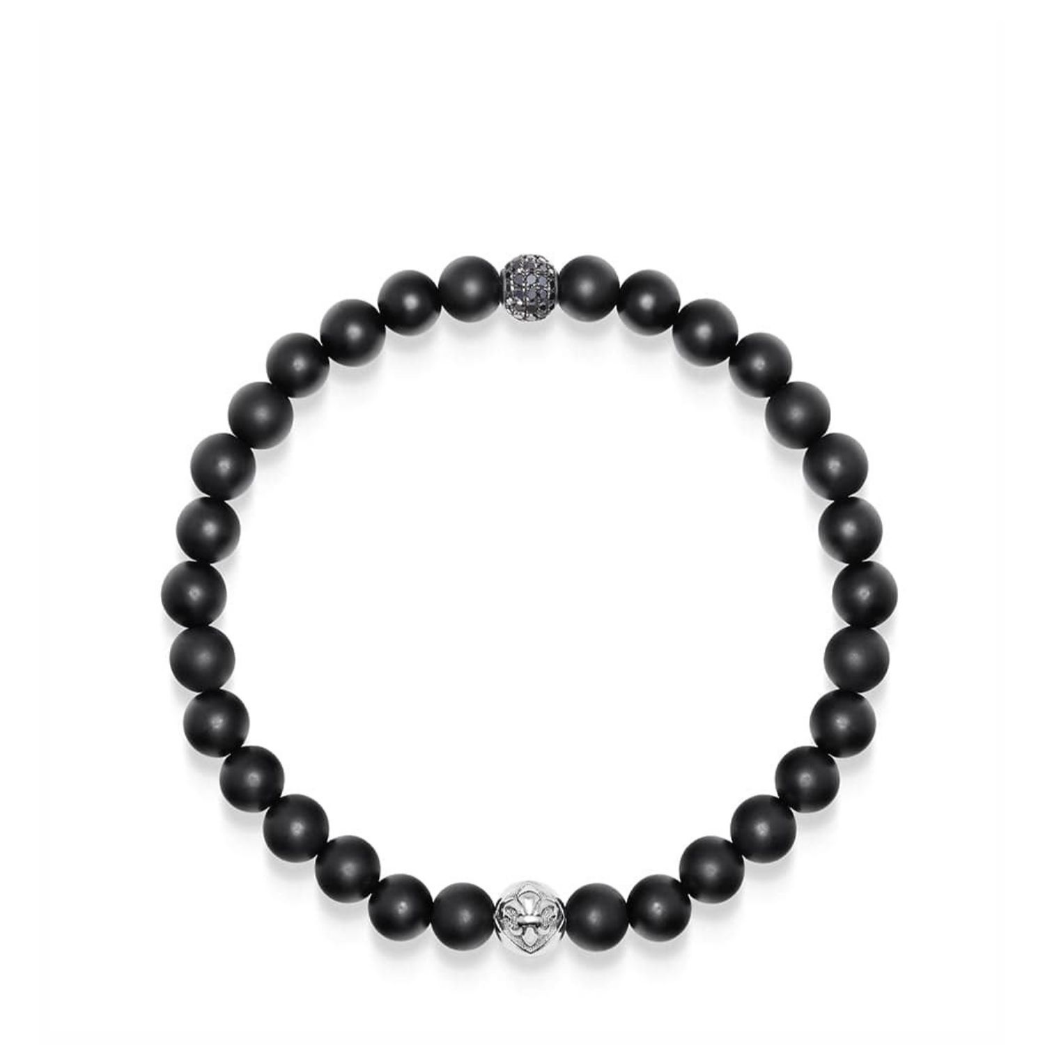 Nialaya Black / Silver Men's Black Diamond Wristband With Onyx In Multi