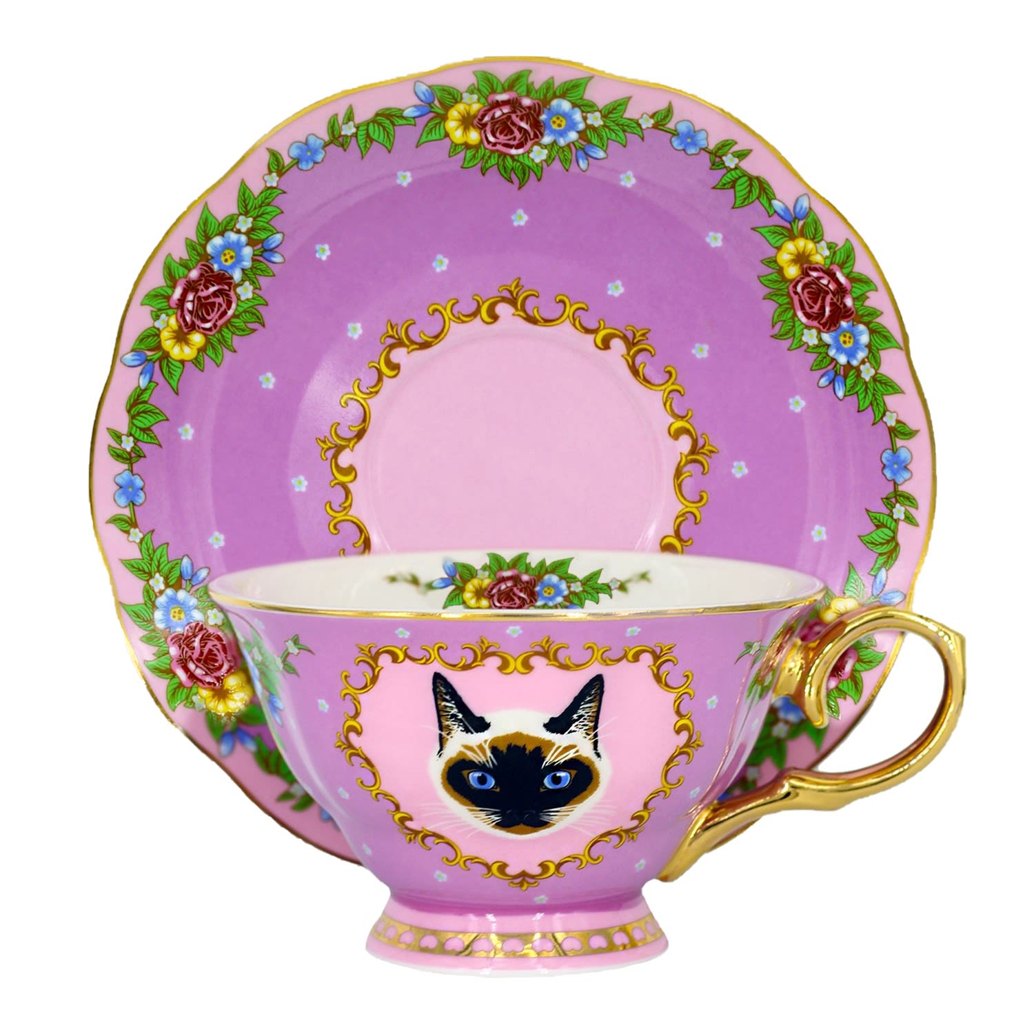 Pink / Purple Shirley Teacup & Saucer Poppy Angeloff