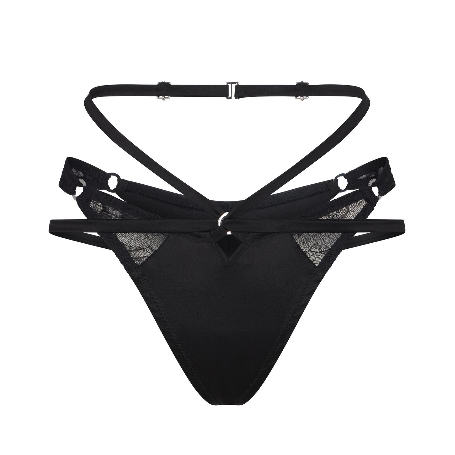 Lunatic Femme Women's Ohm High-leg Black Silk Thong In Black