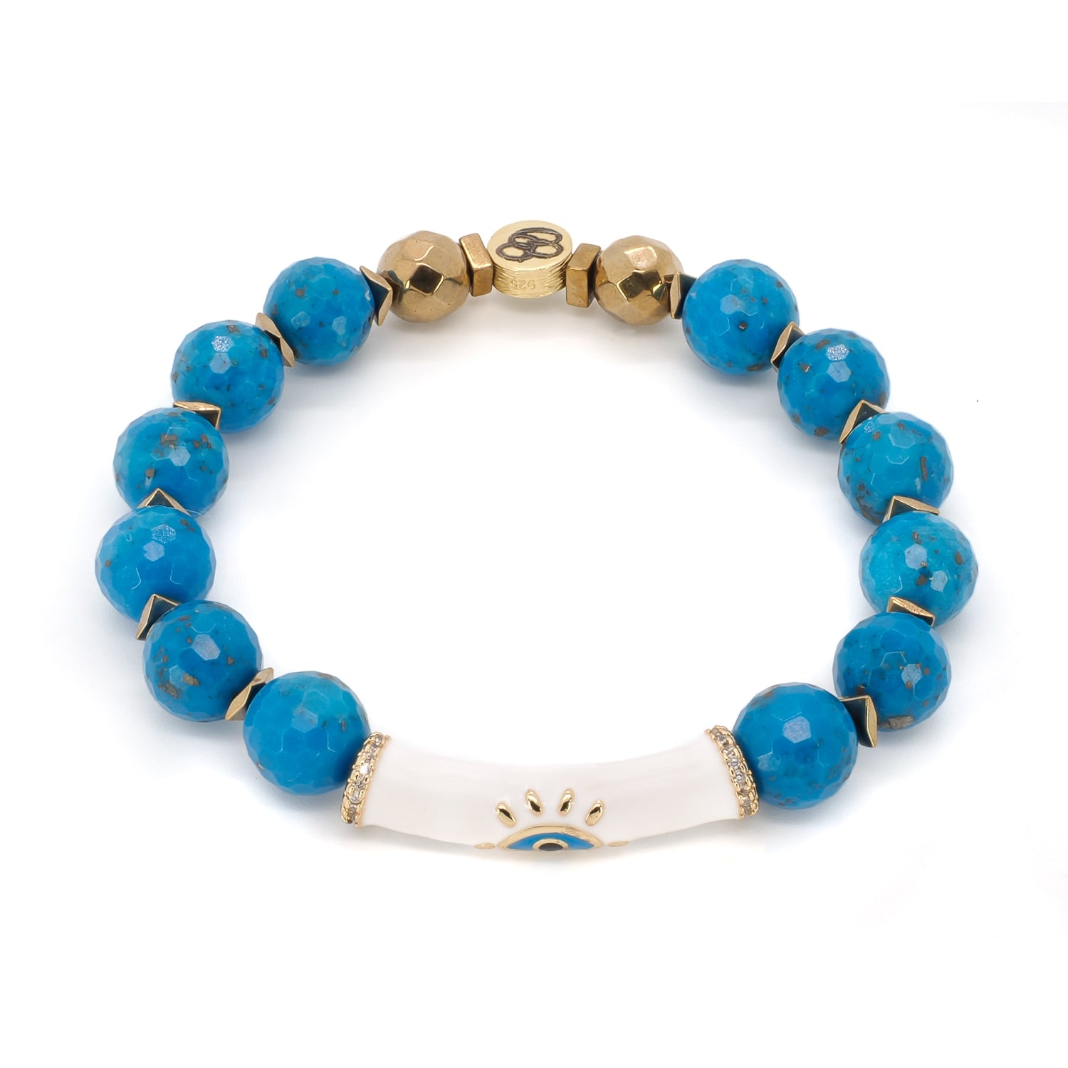 Women’s Gold / Blue / White Turquoise Inner Calm Evil Eye Beaded Bracelet - Blue Ebru Jewelry