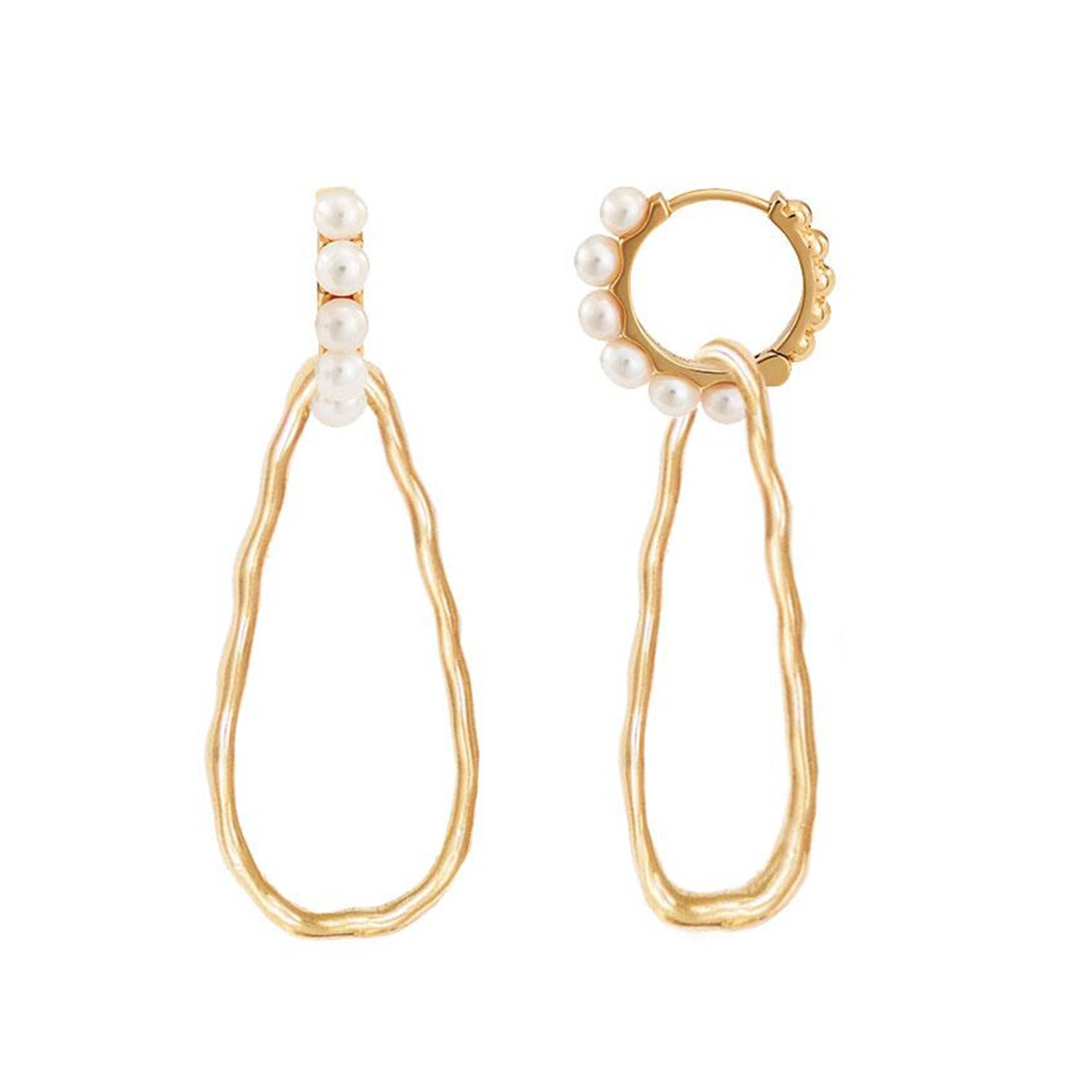 Women’s 18Ct Yellow Gold Vermeil Pearl Huggie Statement Drop Earrings Dower & Hall