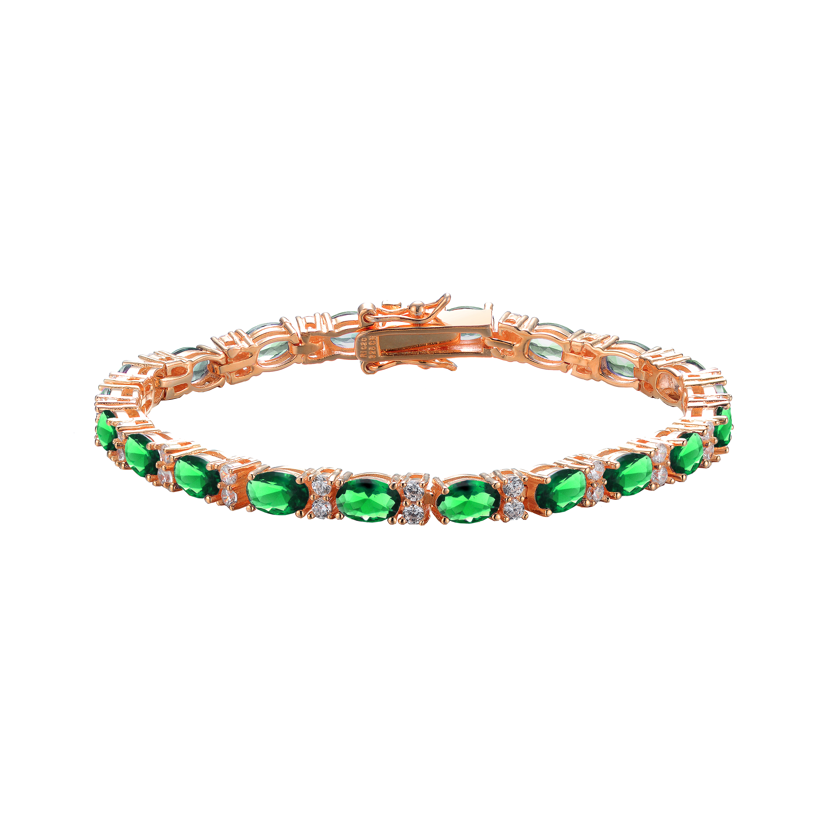 Genevive Jewelry Women's Green / Rose Gold Amande  Tennis Bracelet