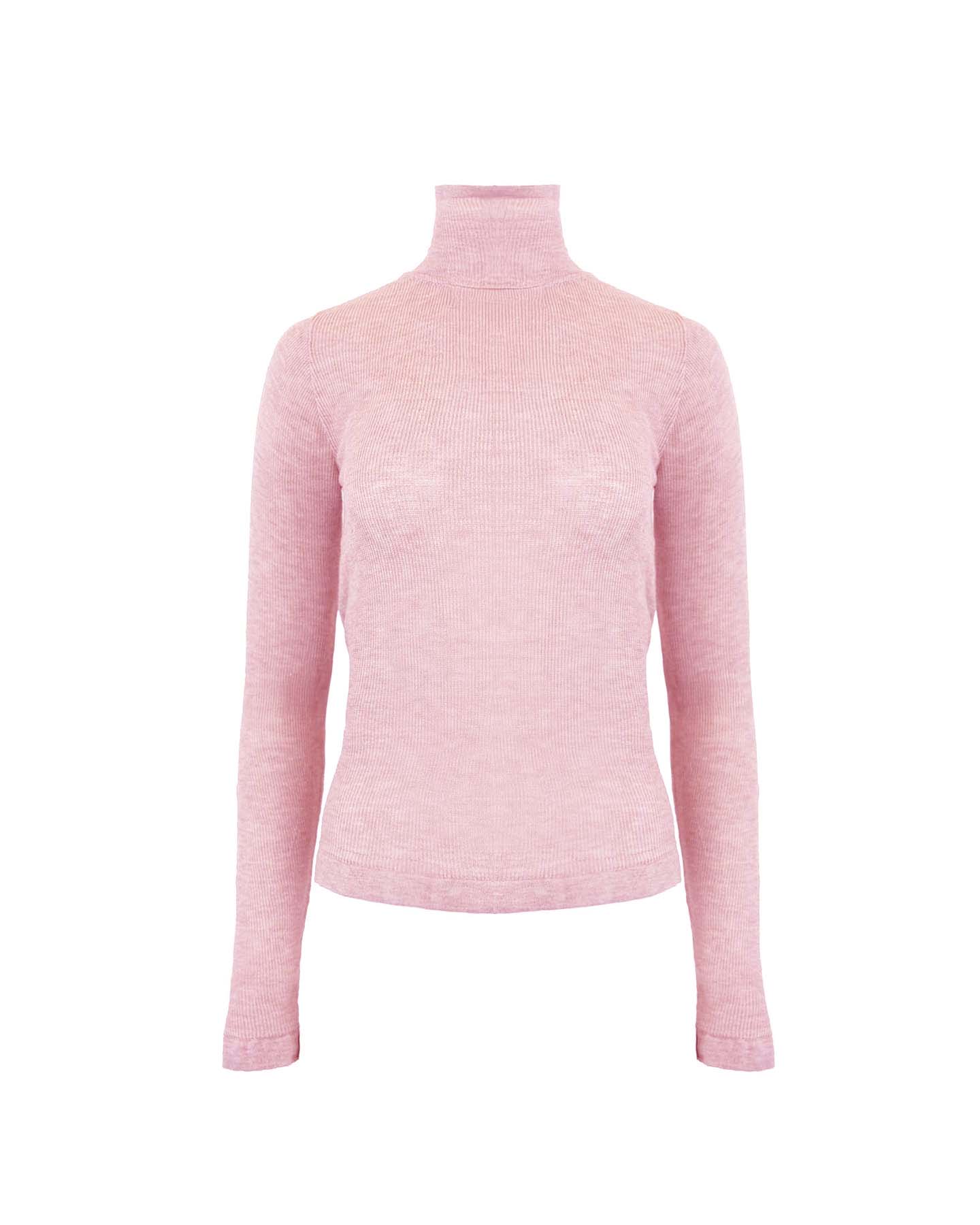 Theo The Label Women's Pink Nomia Sheer Knit Turtleneck - Powder Puff In Pink