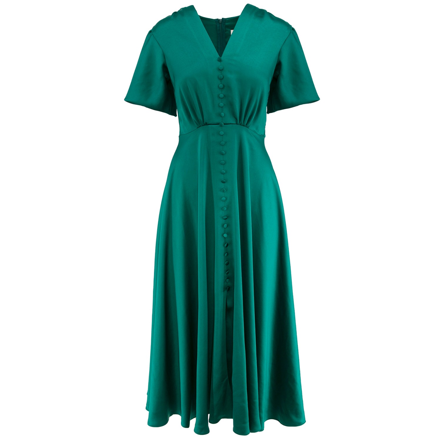 Brooklyn Retro Midi Satin Dress In Emerald Green | ROSERRY | Wolf & Badger