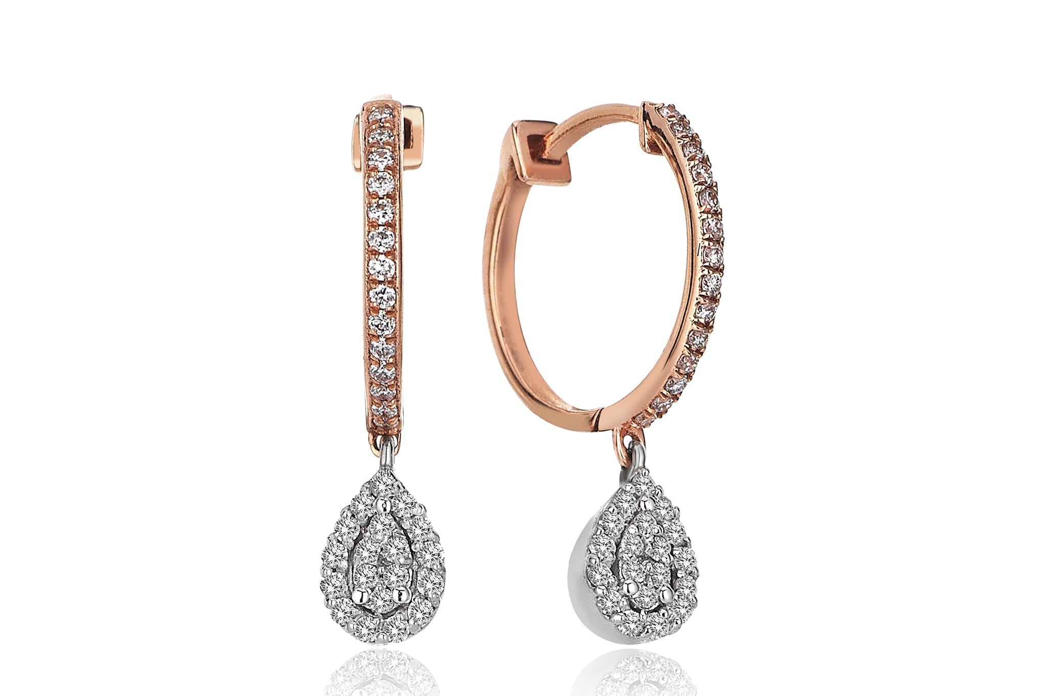 Reis Jewellery Women's Pink / White / Rose Gold Drop Diamond Earring