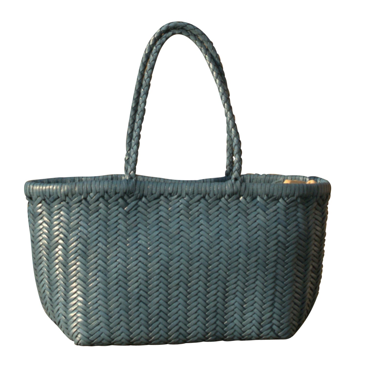 Zigzag Woven Leather Handbag ’Viviana’ Large Size - Blue Rimini