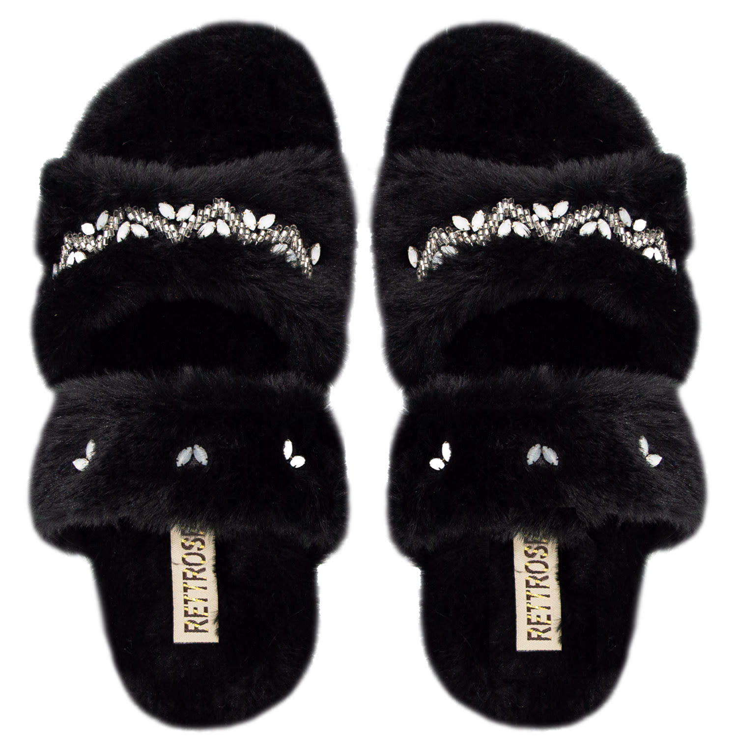 Rettrose Women's The Myla Black Luxury Plush Diamanté Embellished Handmade Slipper In Black