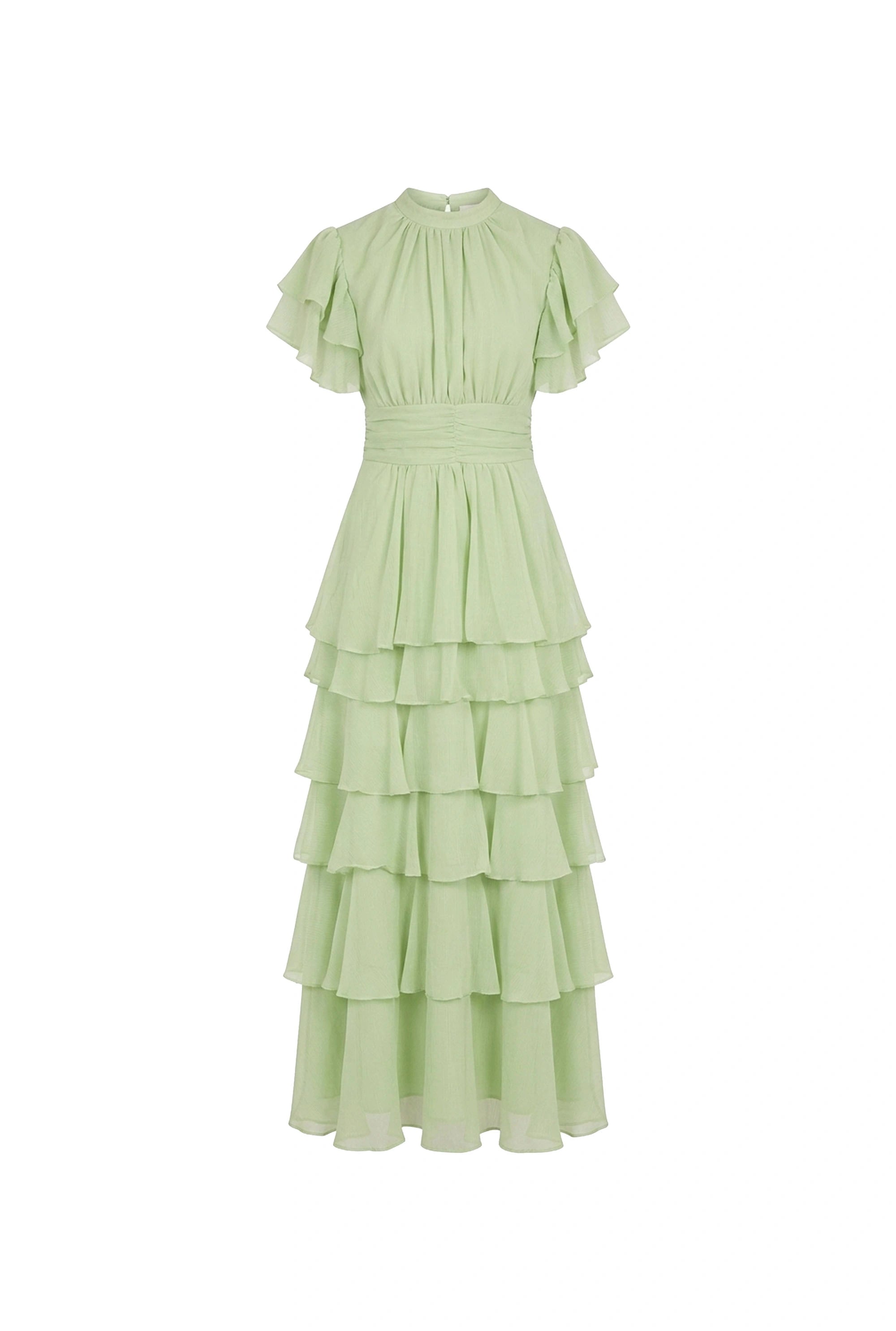 sage green tiered maxi dress Ruffle – | James Lakeland collection:promdresses