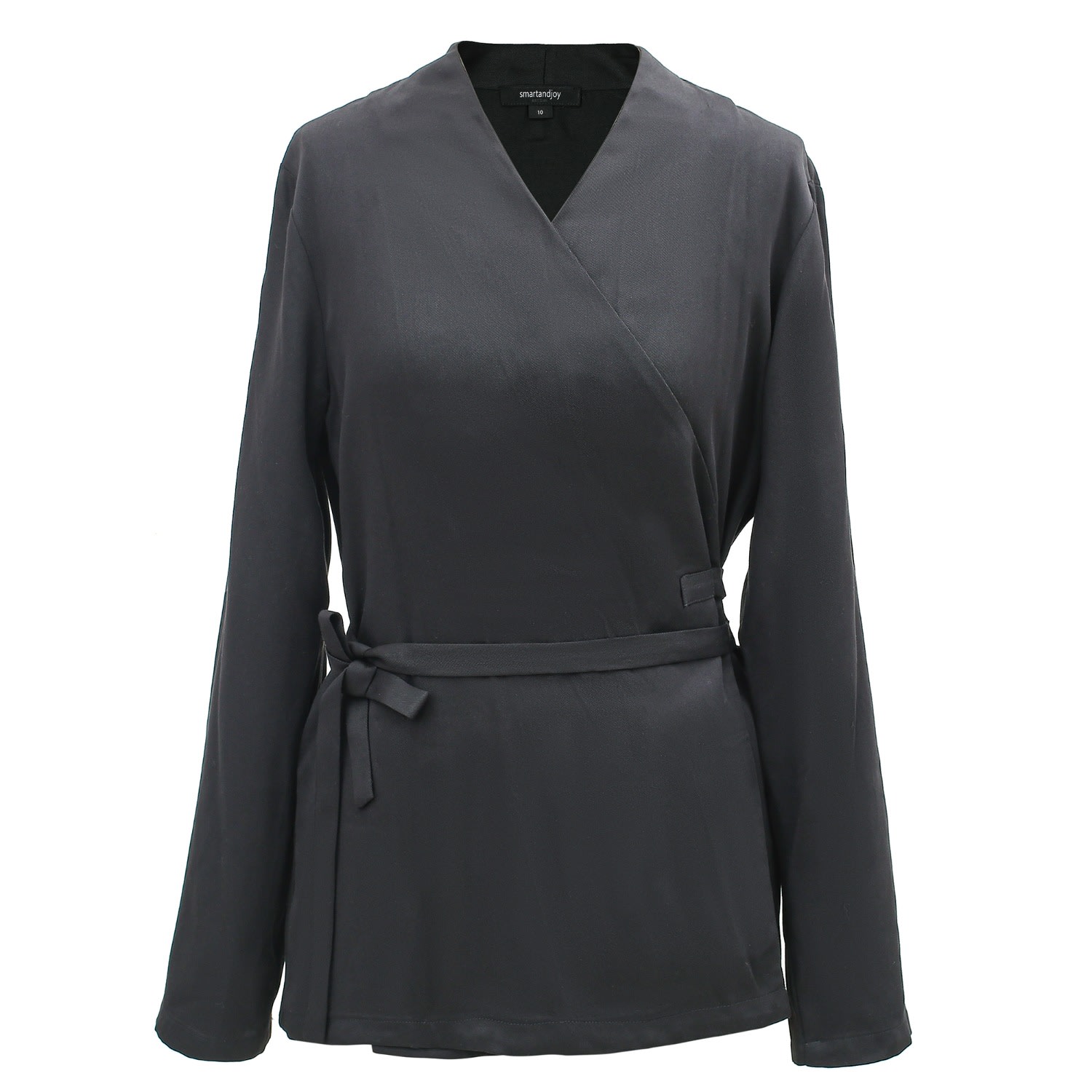 Smart And Joy Women's Black Satin Wrap-over Blouse In Black