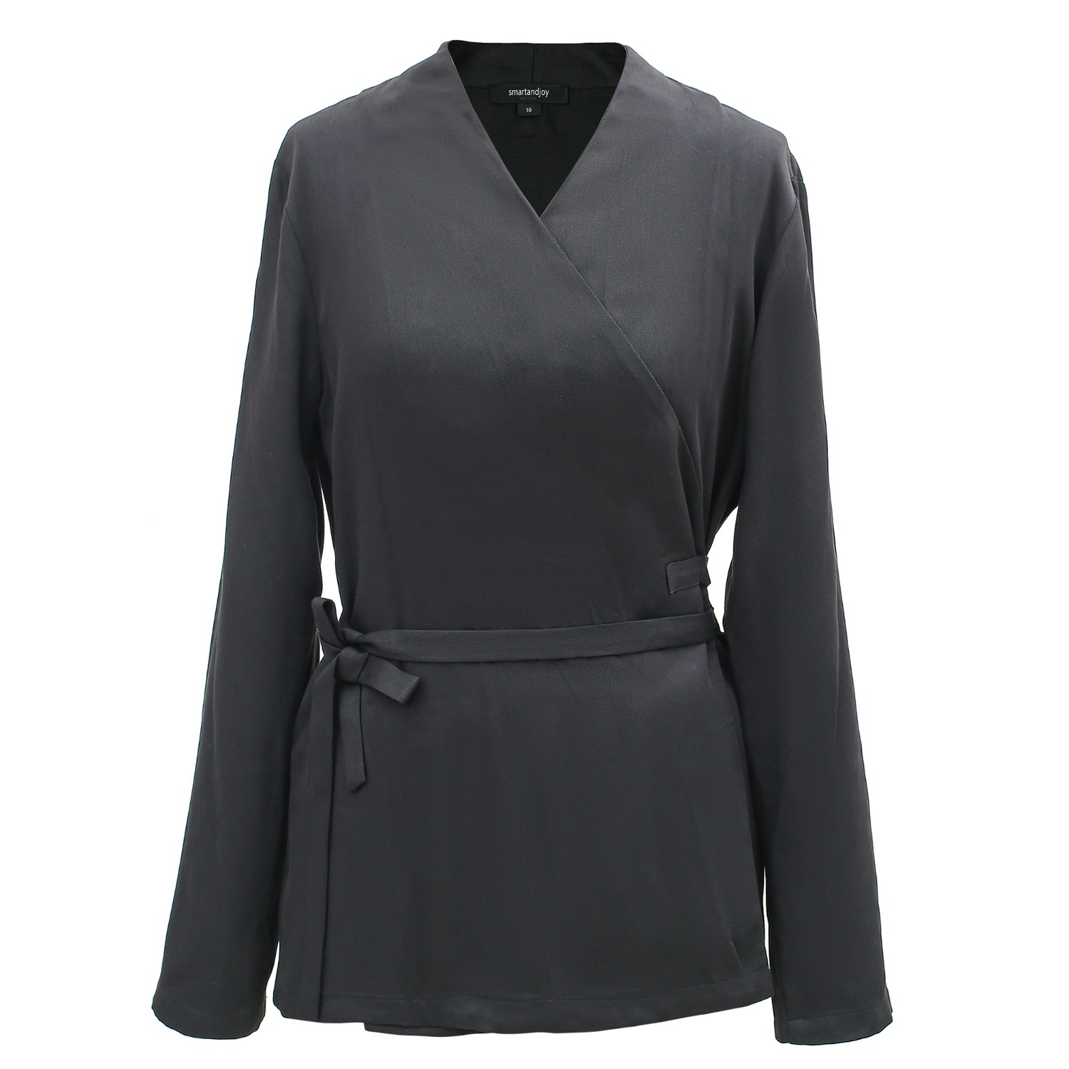 Women’s Black Satin Wrap-Over Blouse Small Smart and Joy