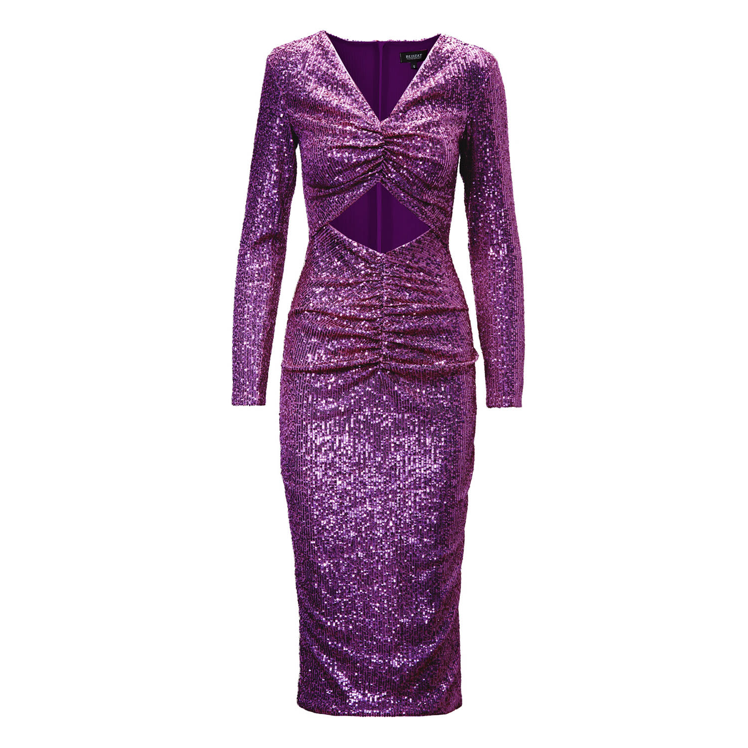 Women’s Pink / Purple Purple Sequin Midi Dress With Cut-Out And Gathered Detailing Medium Bluzat