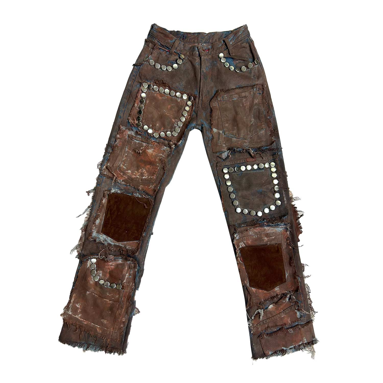 Zasta Studio Men's Brown Studded Upcycled Denim Pants