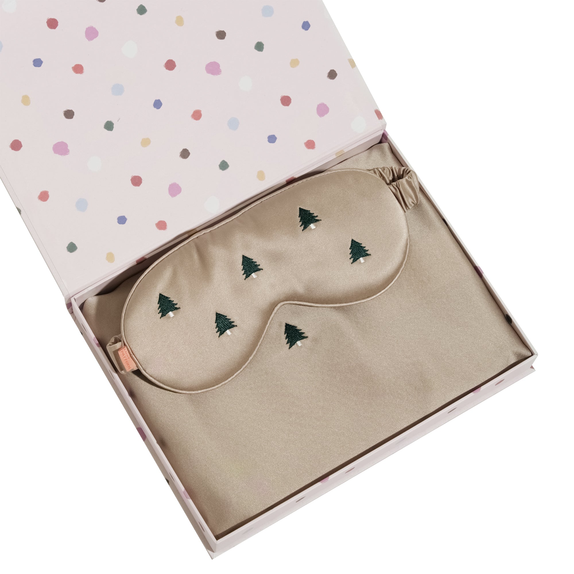 Lost Pattern Nyc Grey Evergreen 2 Piece Silk Gift Set - Silk Pillowcase & Silk Sleep Eye Mask In Gray