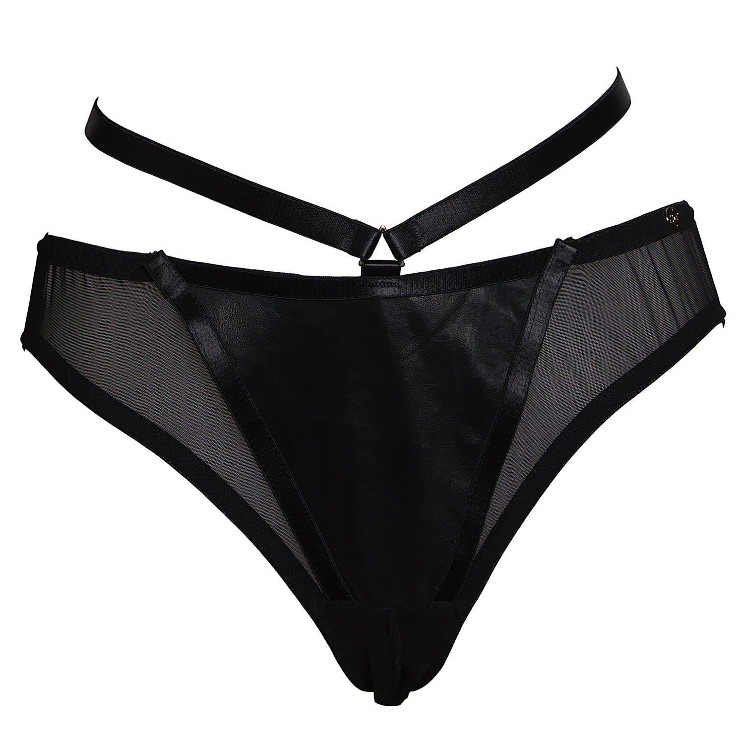 Something Wicked Women's Black Mia Open Back Leather Ouvert Brief