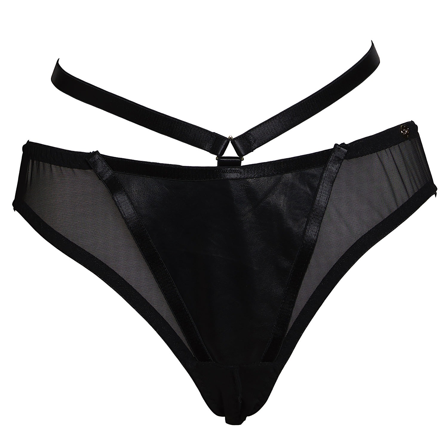 Women’s Black Mia Open Back Leather Ouvert Brief Extra Small Something Wicked