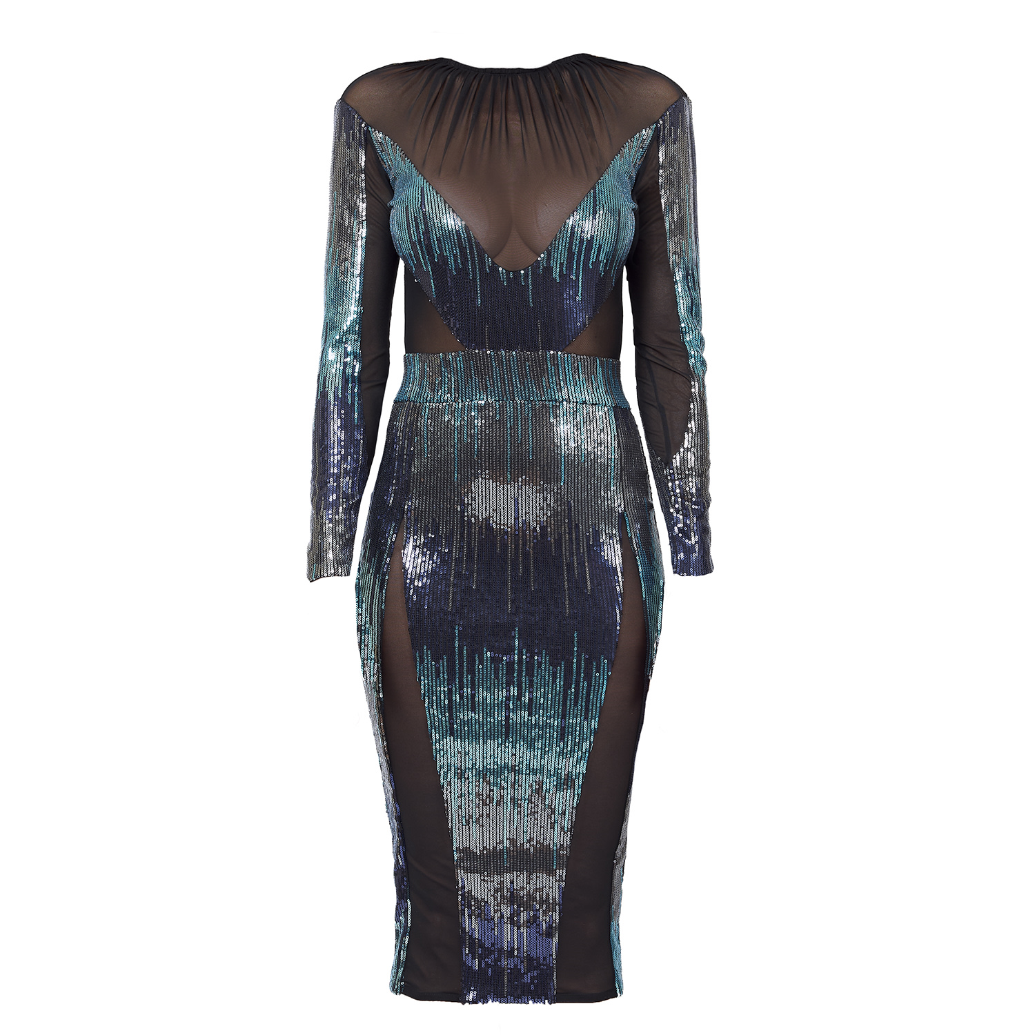 Women’s Blue / Silver The Nocturnal Dress - Blue And Silver Sequin Small Bao Tranchi