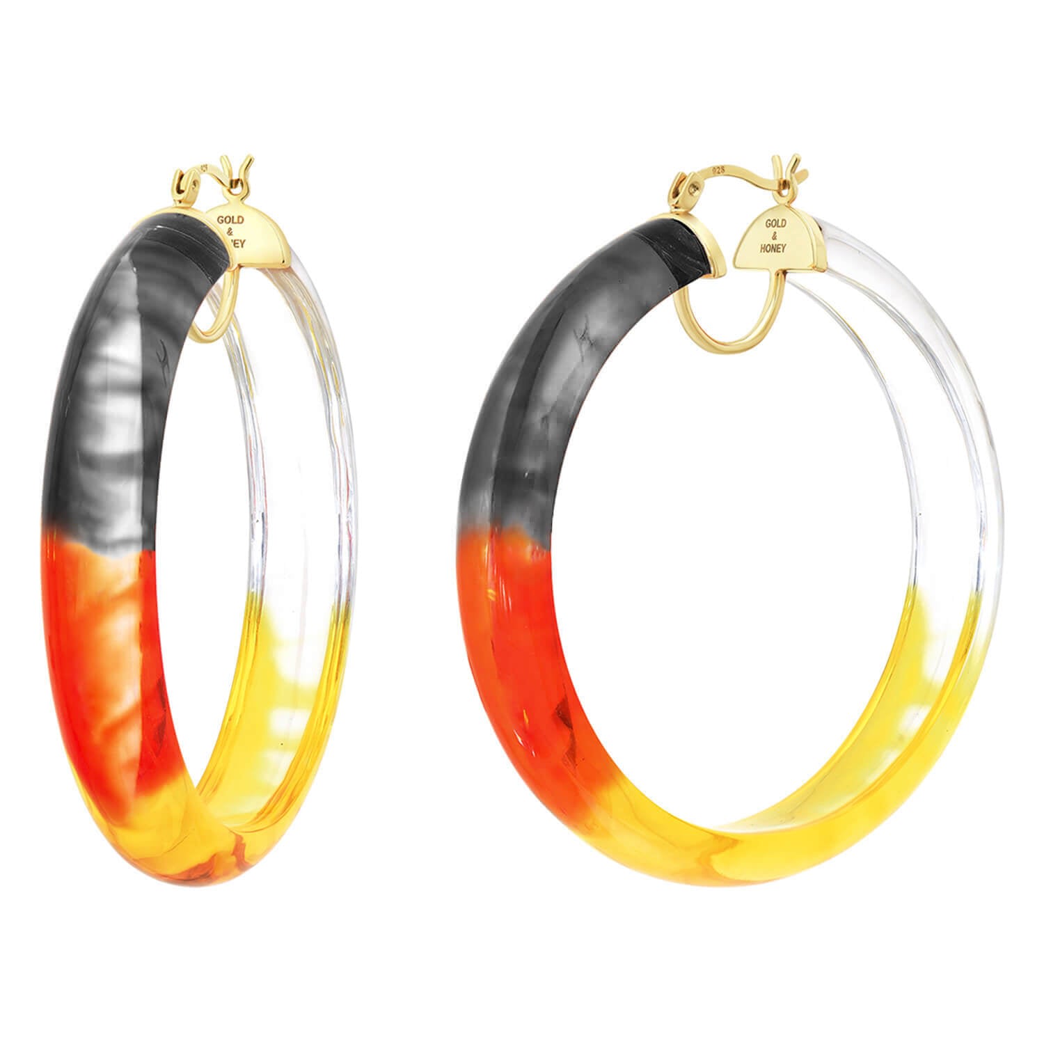 Gold & Honey Women's Black / Yellow / Orange Tie Dye Lucite Hoops In Earth In Multi