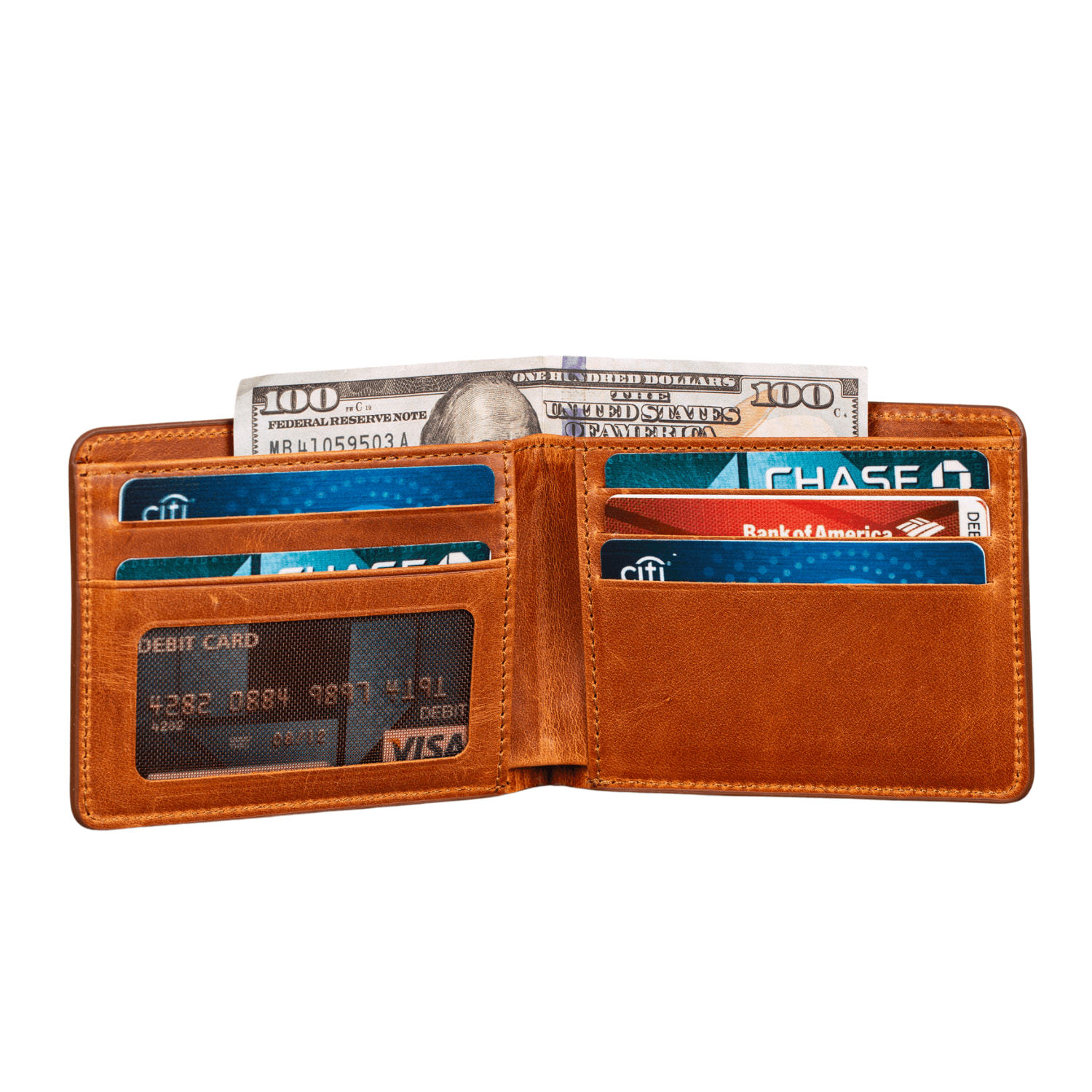Leathere Women's Premium Leather Bifold Wallet - Rich Brown - Washington