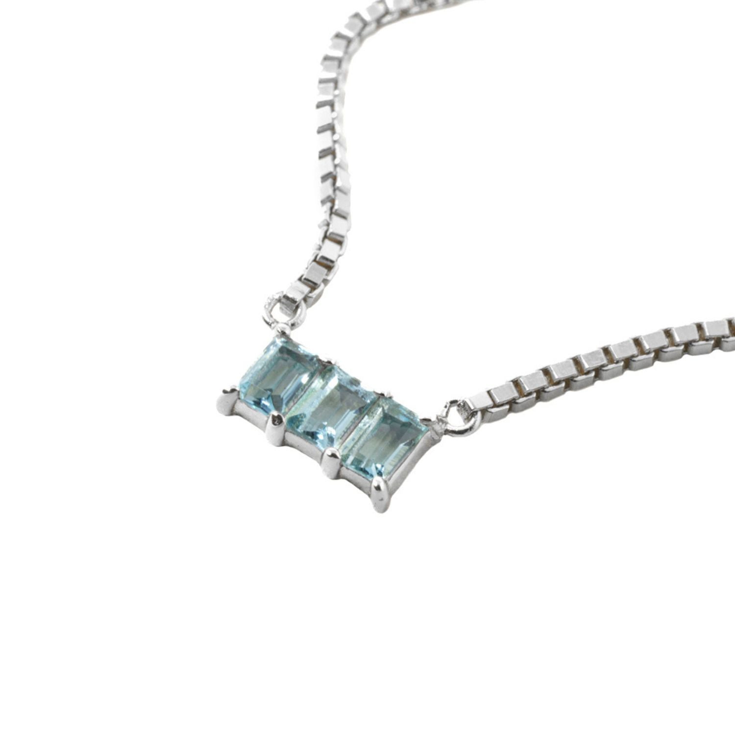 Nasi Silver Women's Kadima Baguette Necklace- Blue Topaz- Silver In Silver