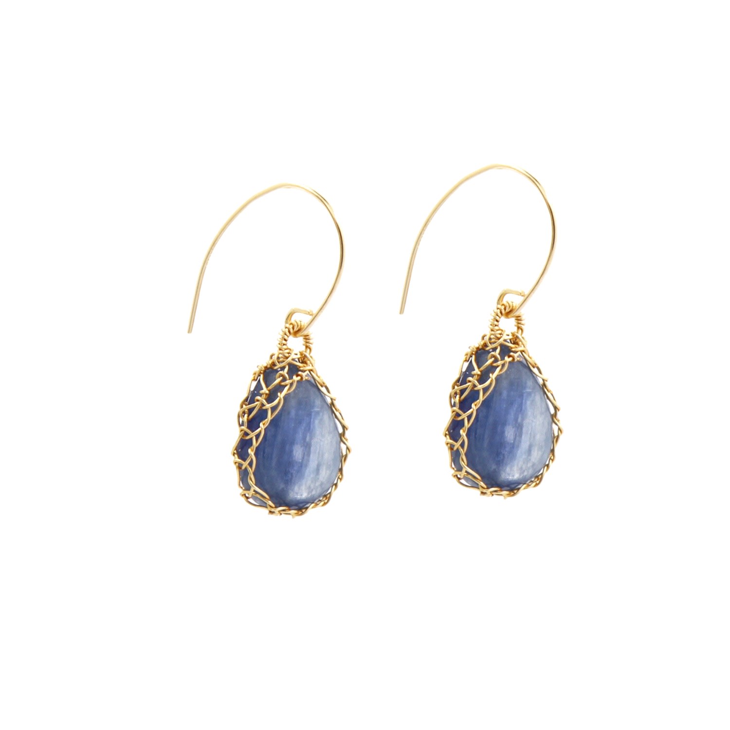 Women’s Gold / Blue "Nati" Blue Kyanite Net Tear Drop Earrings Gosia Orlowska