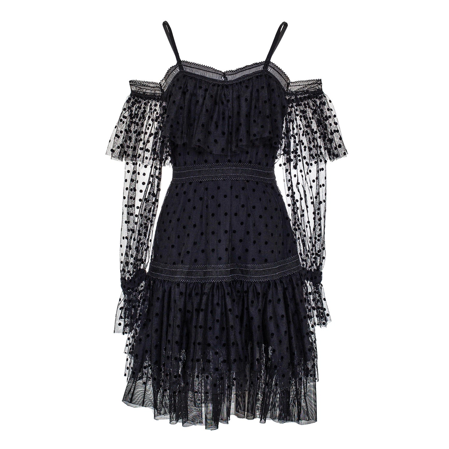 Smart And Joy Women's Negligee Style Dress In Polka Dot Tulle - Black In Black