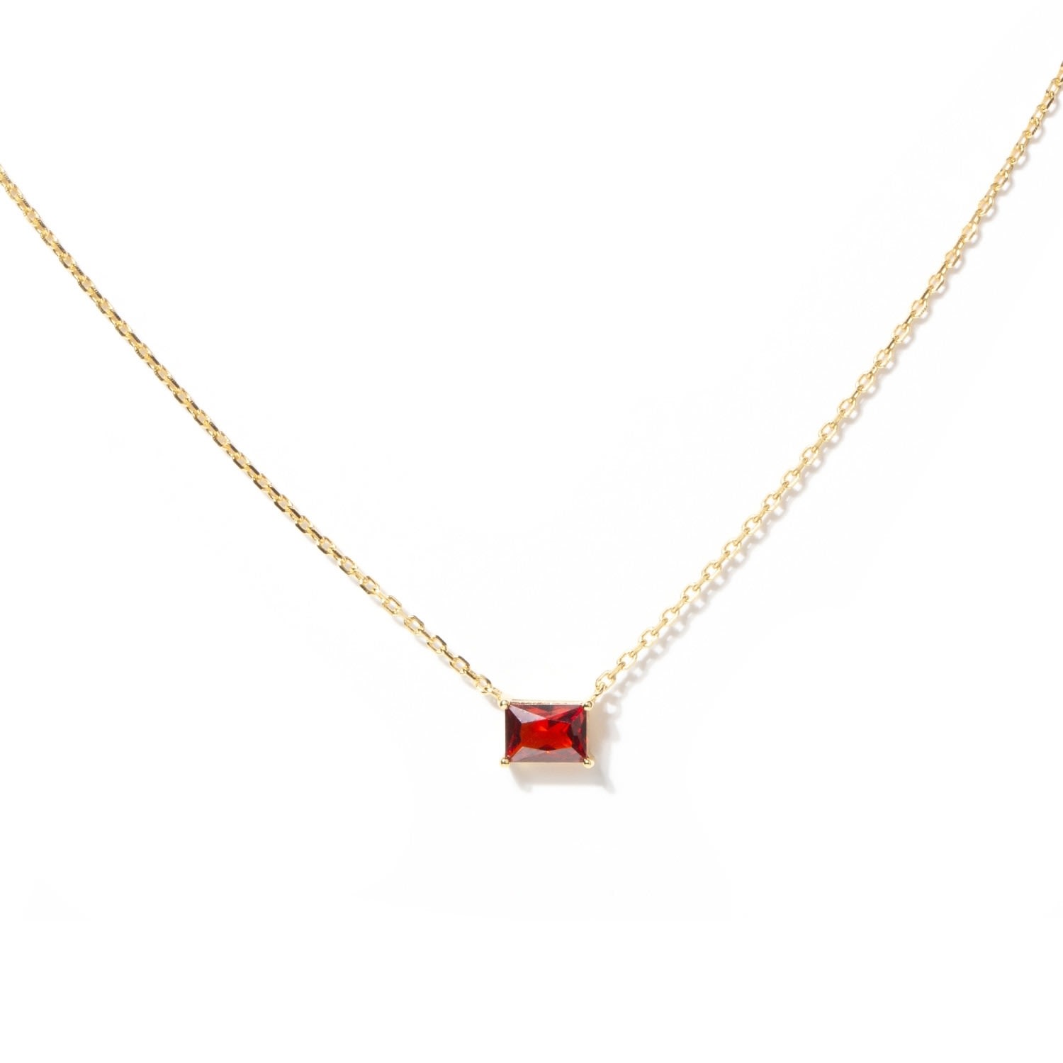 Women’s Red Baguette Garnet January Birthstone Necklace Little Sky Stone