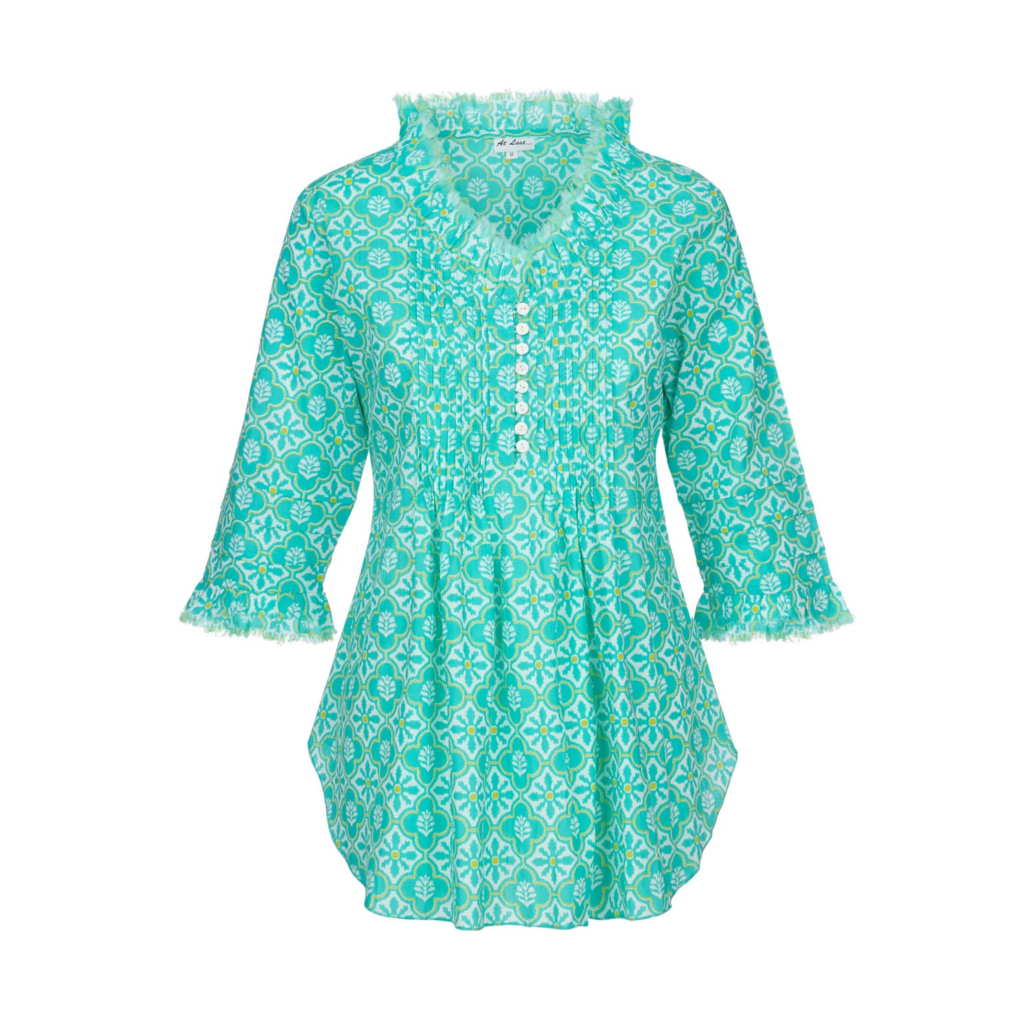 At Last... Women's Blue / White Sophie Cotton Shirt In Turquoise & White Flower In Blue/white