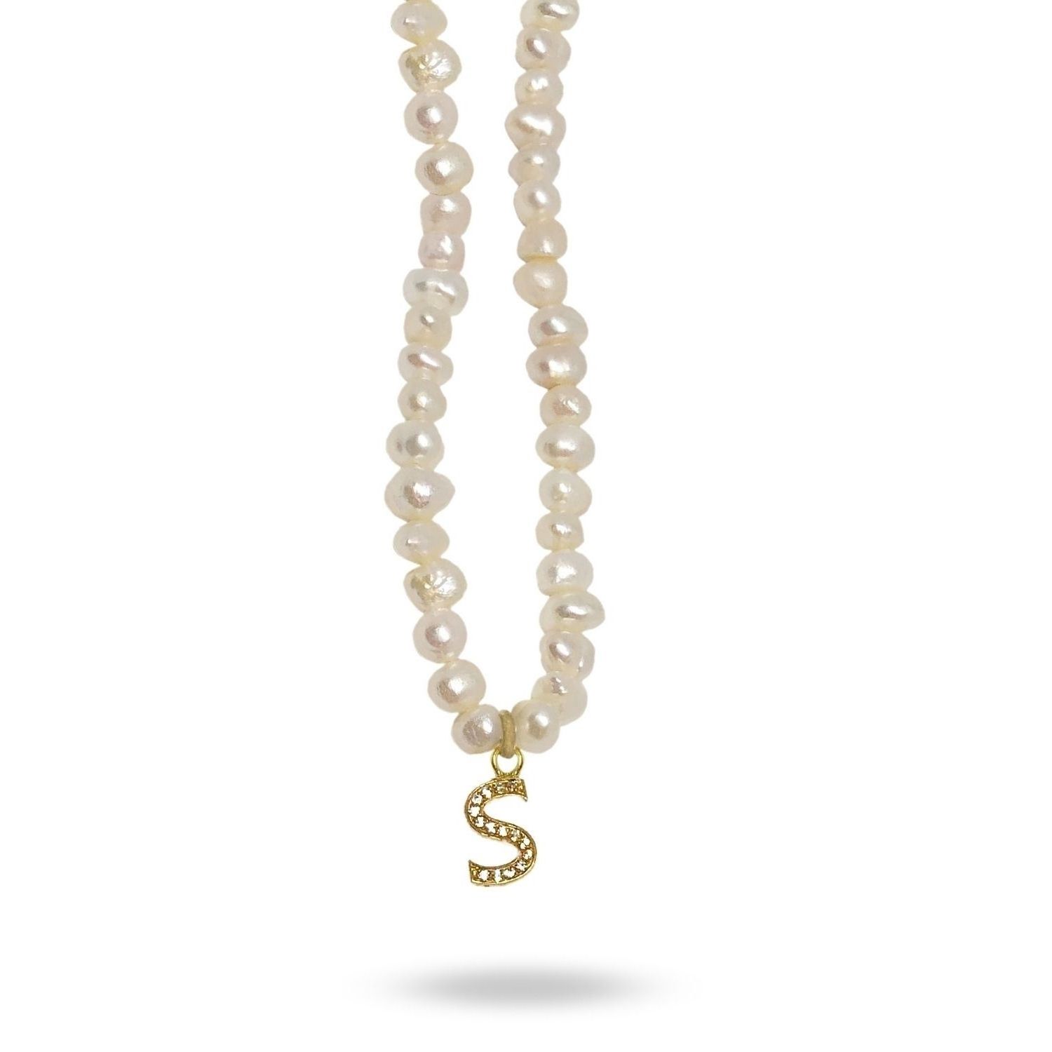 Linya Jewellery Women's Gold Mono Letter Pearl Necklace S In Gold