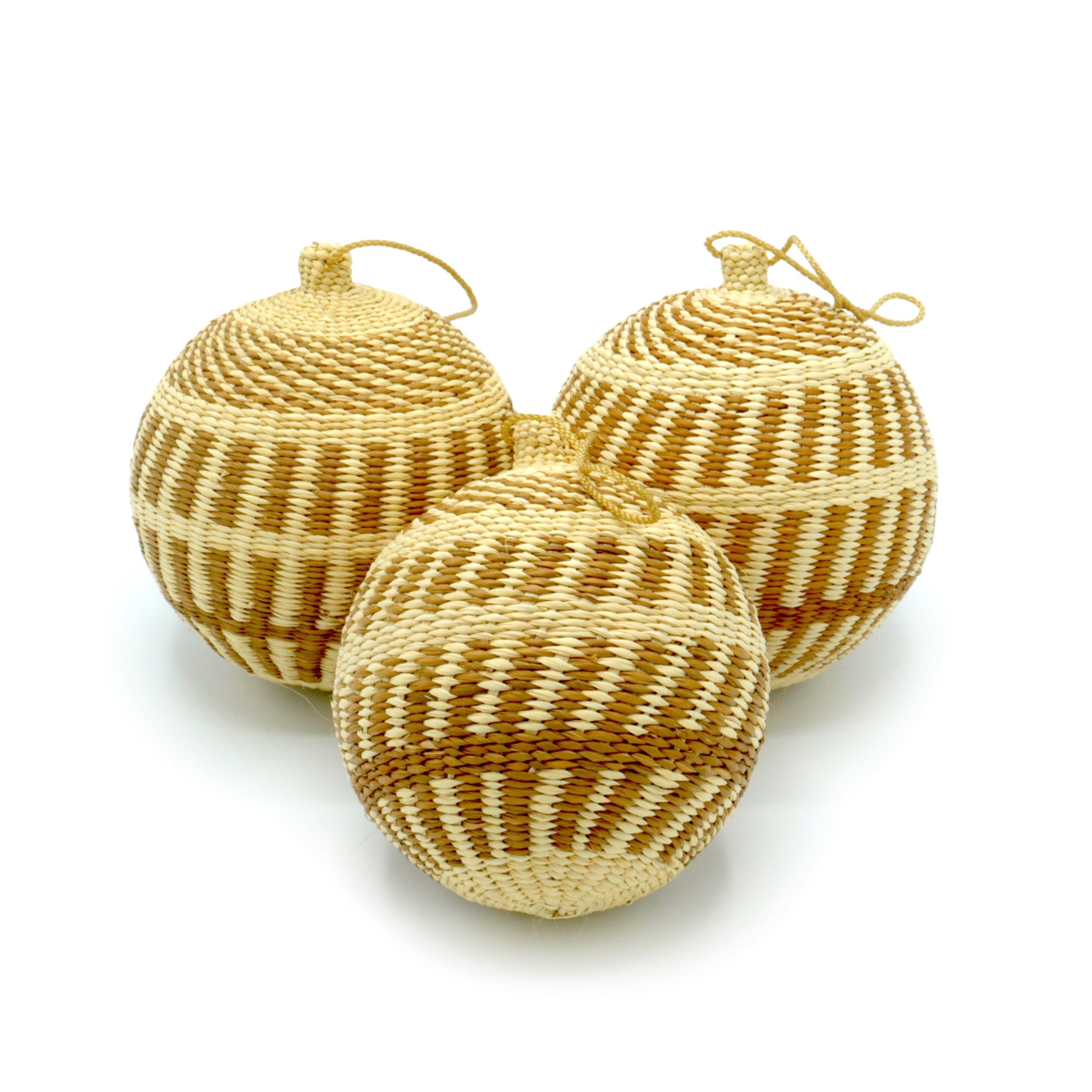 Neutrals / Gold Gold & Natural Patterned Christmas Tree Baubles Pack Of 3 - 8Cm Washein