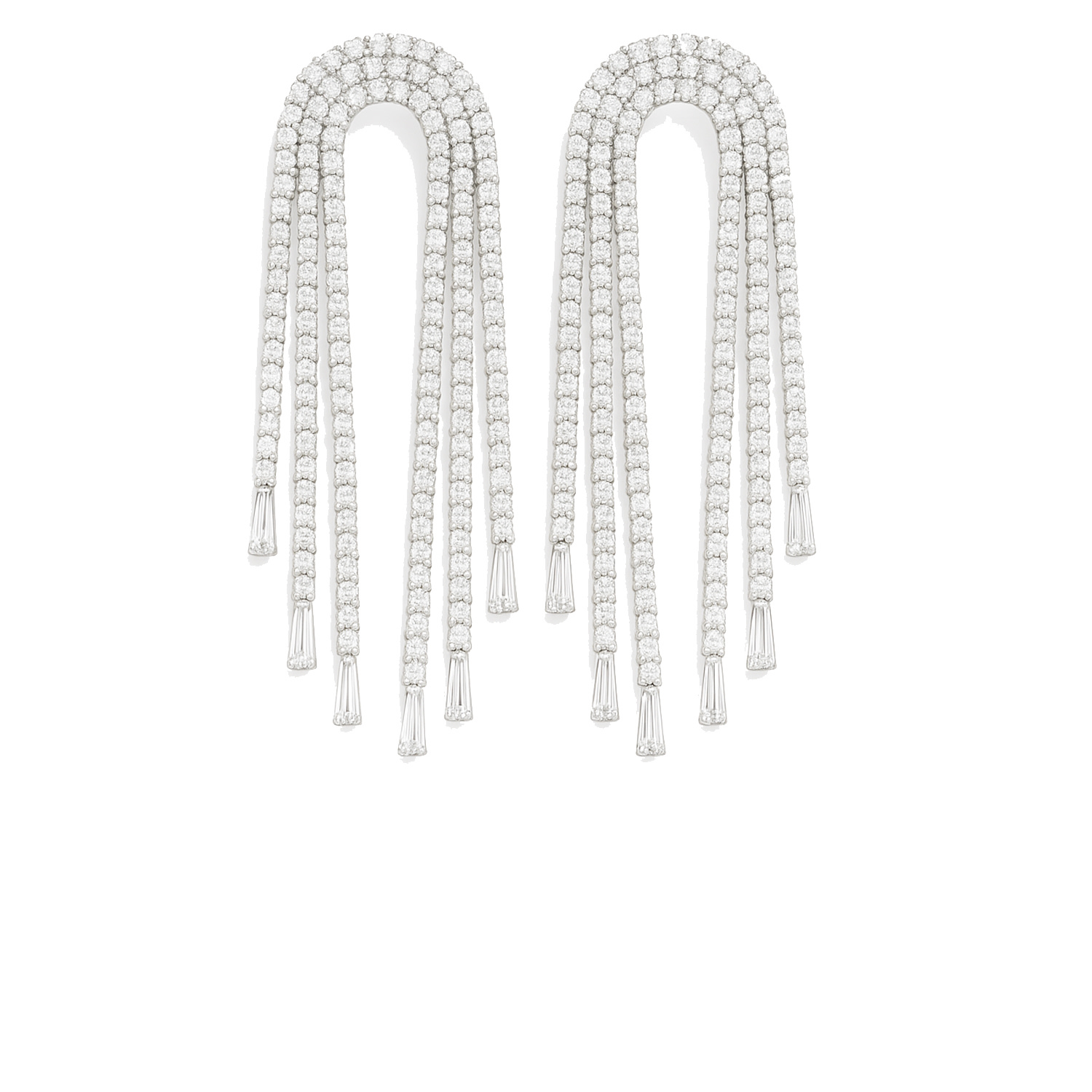 The Gala Women's Silver Arch Fringe Statement Earrings In White