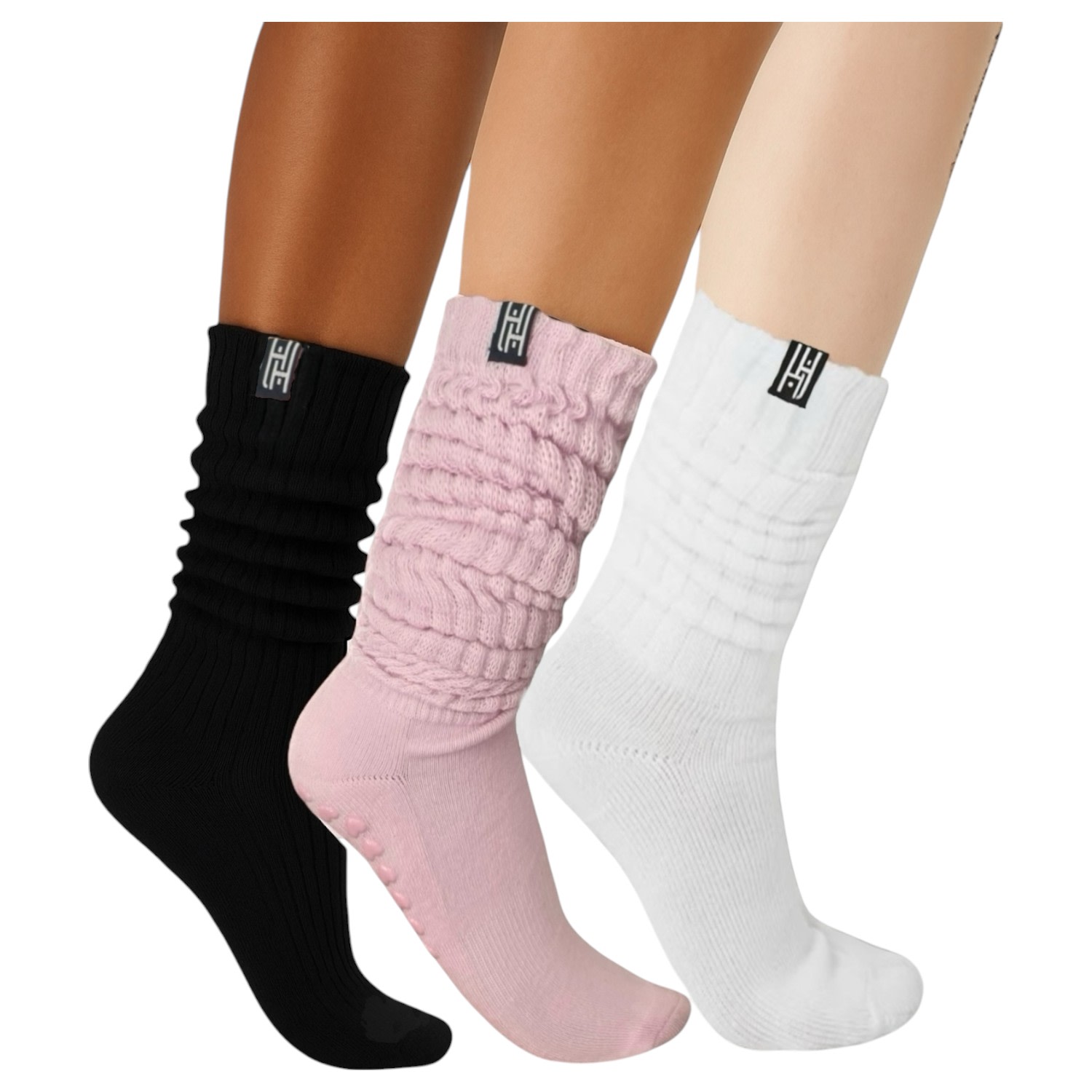 High Heel Jungle By Kathryn Eisman Women's Black / White / Pink Scrunch Grip Sock - Three Pack In Multi