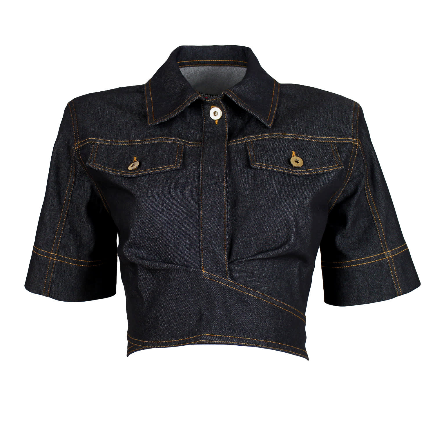 Lalipop Design Women's Fitted Cropped Black Denim Shirt In Black