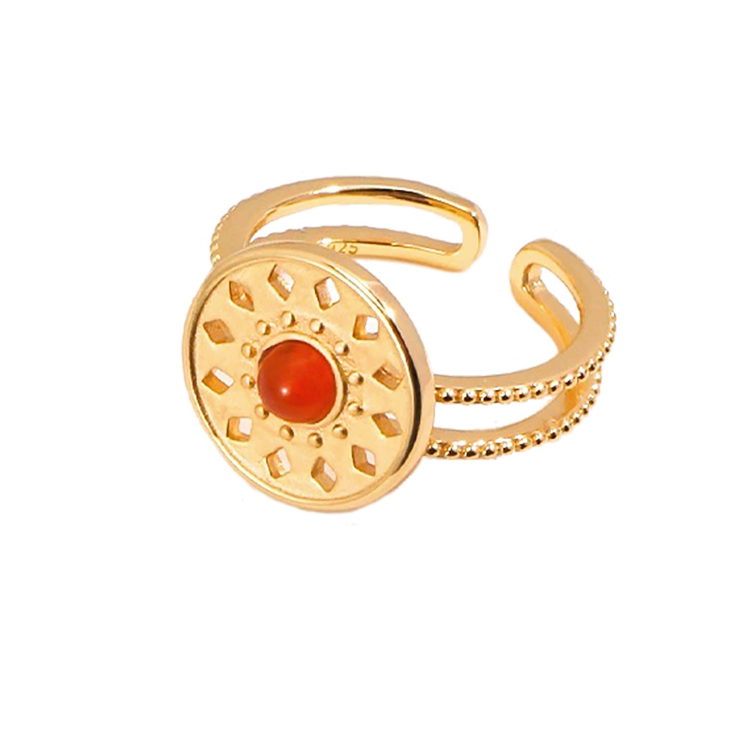 Women’s Rome Vintage Style Gold With Red Agate Stone Statement Ring Ms. Donna