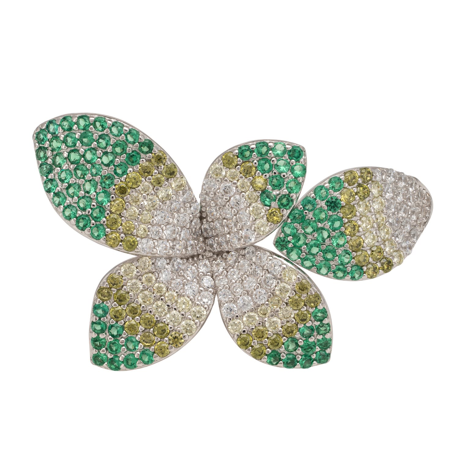 Women's Green / Silver / White Camillia Flower Cocktail Ring Green Silver | Latelita