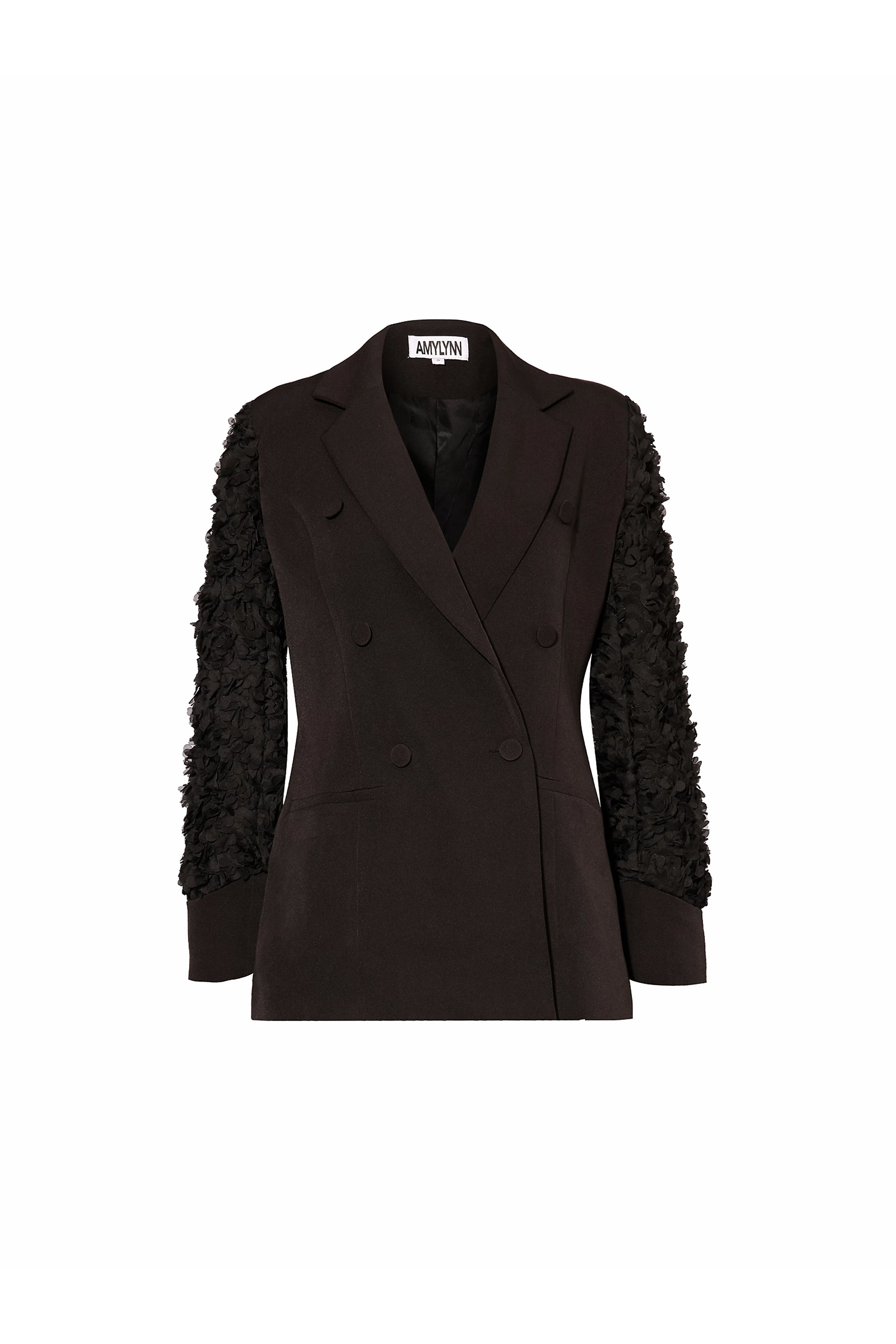 Amy Lynn Womens Black Textured-sleeve Double-breasted Woven Blazer In Black