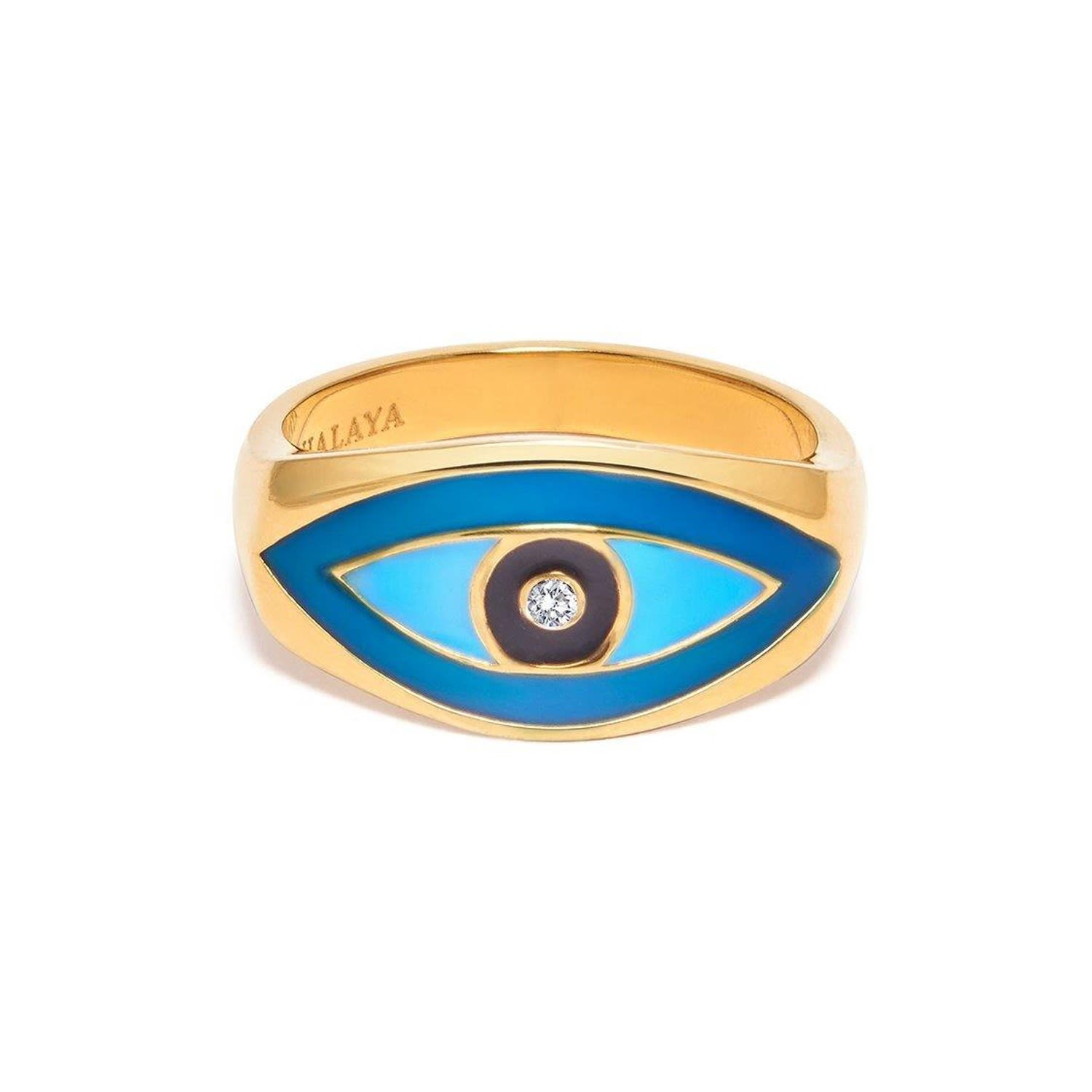 Gold / Blue Women’s Large Evil Eye Ring Nialaya