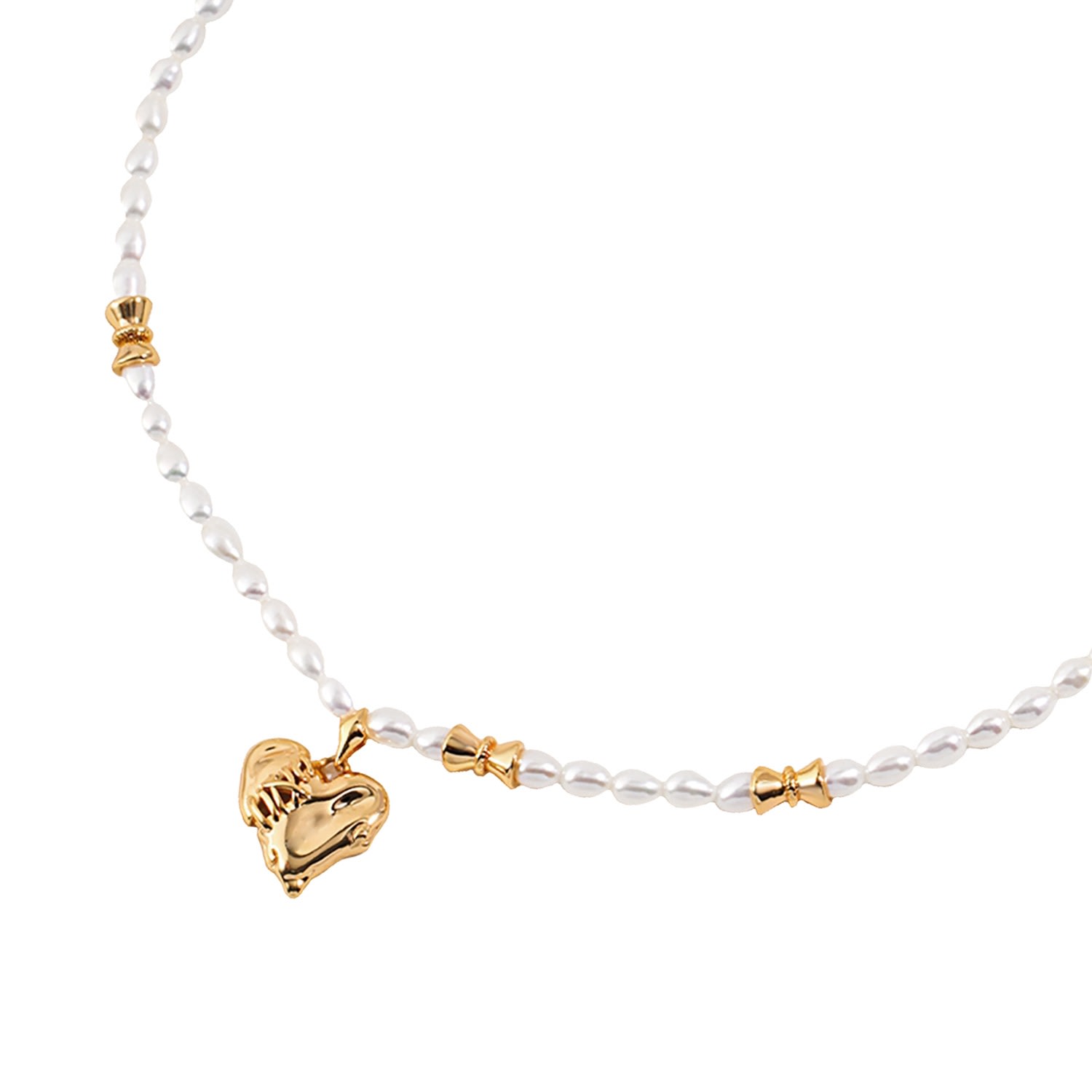 Women’s Gold Plated Gold Stitched Heart Pendant With Freshwater Pearls Necklace Ms. Donna