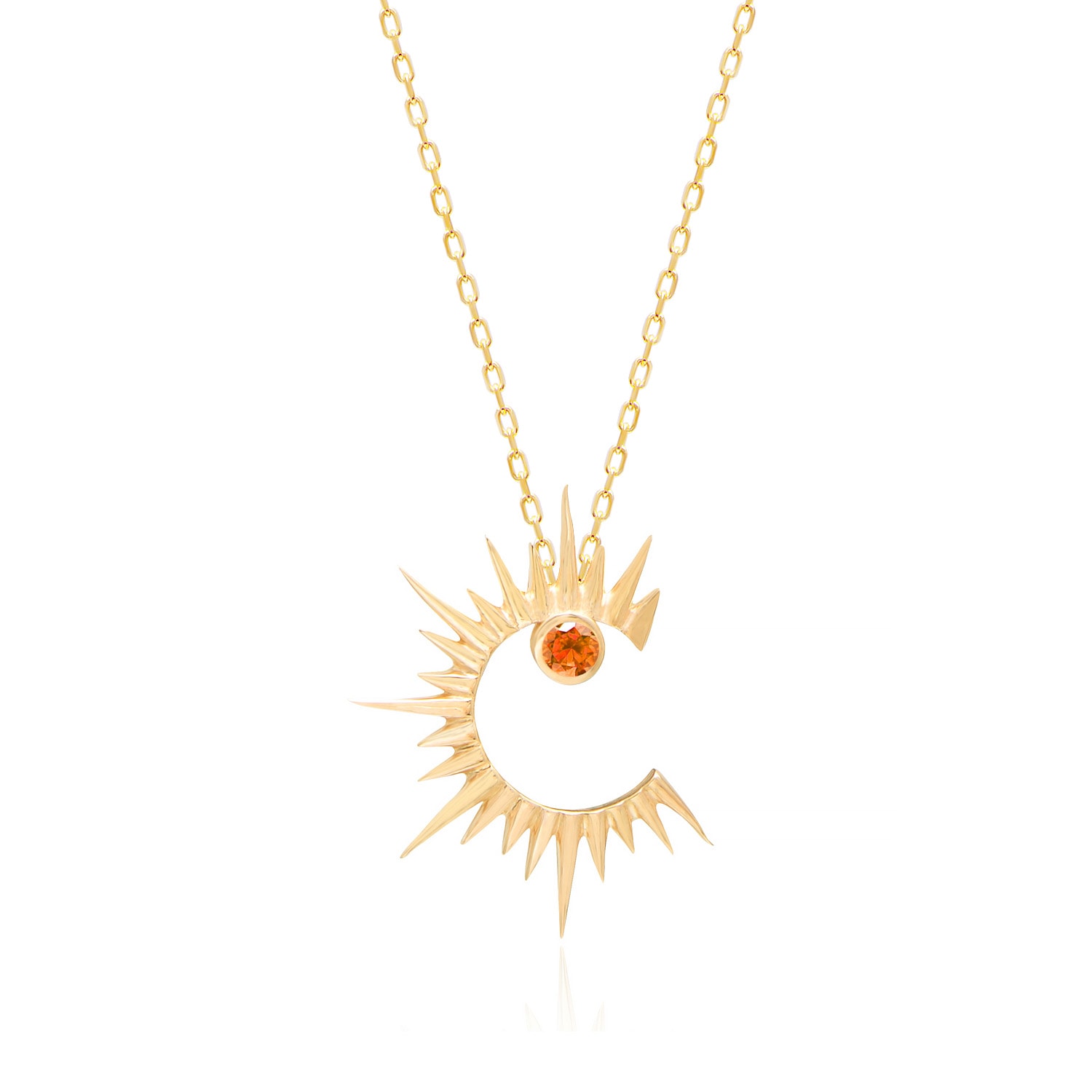 Women’s Yellow / Orange / Gold Solar Silver Sun Necklace With Orange Cubic Zirconia Pia & Co.