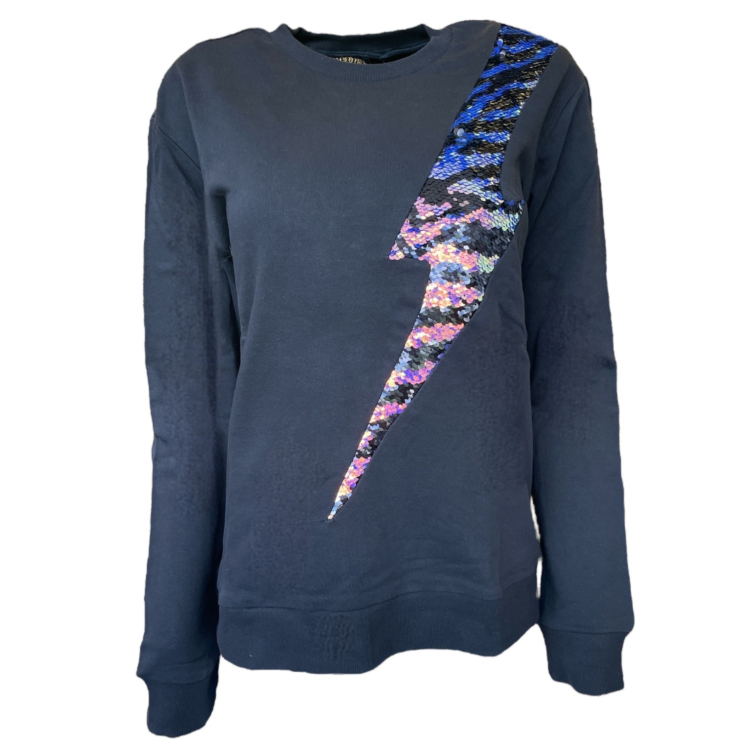 Any Old Iron Women's Black Iridescent Zebra Reversible Sequin Lightning Sweatshirt In Black
