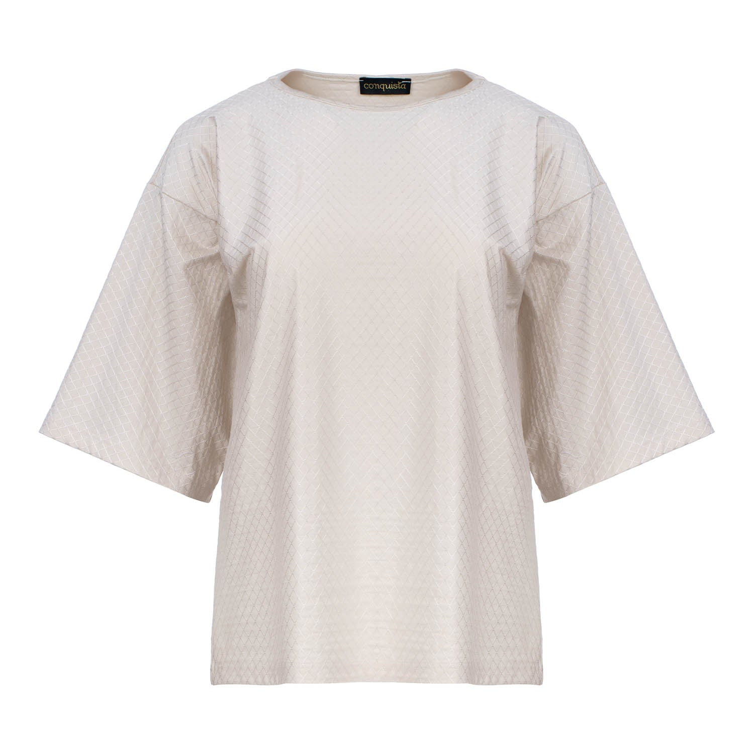 Conquista Women's Neutrals Oversized Jacquard Cotton-blend T-shirt With Elbow-length Sleeves In Beige
