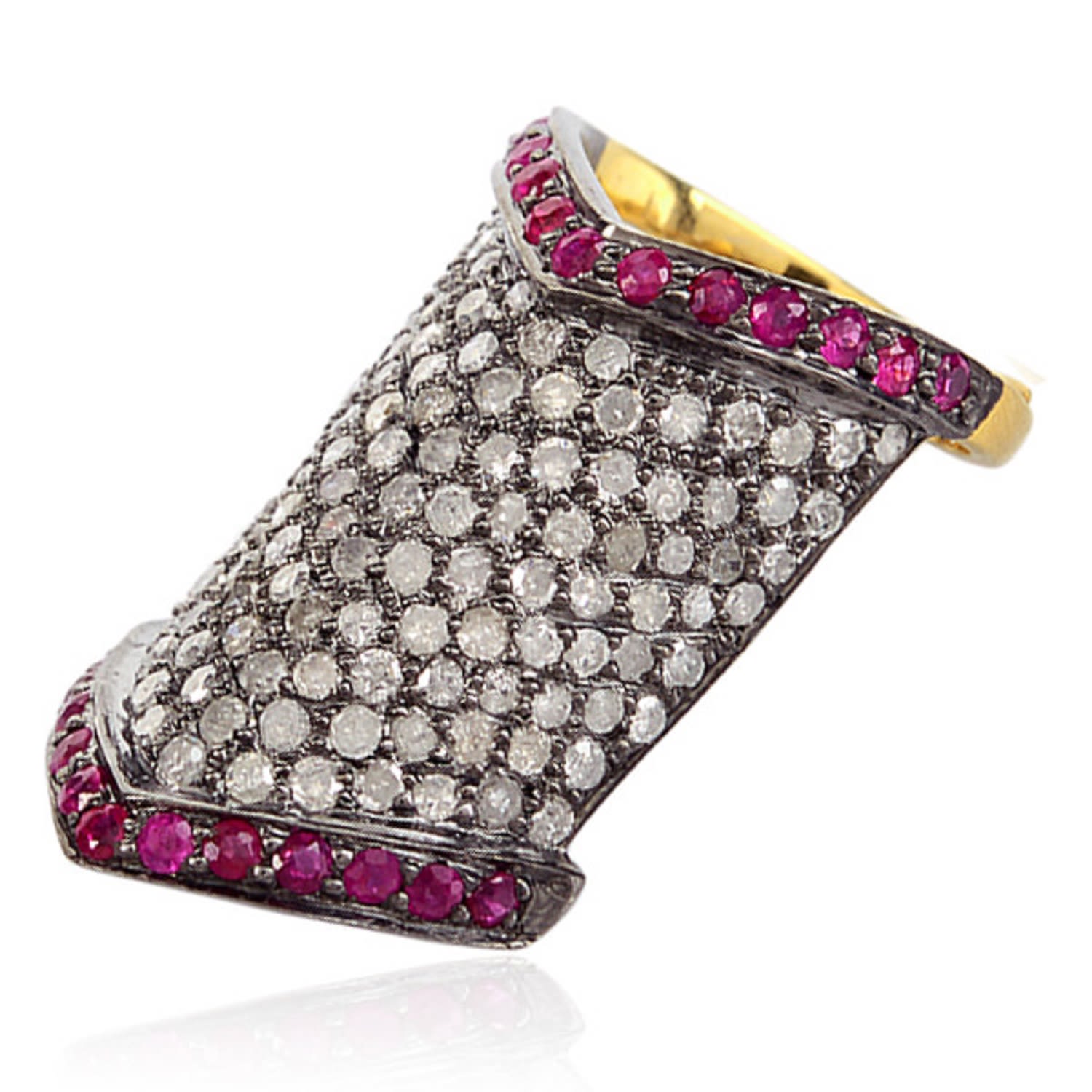 Women’s Gold / Red / White Ruby With Diamond Pave Art Deco Style Long Nail Ring In 18K Gold & Silver Artisan